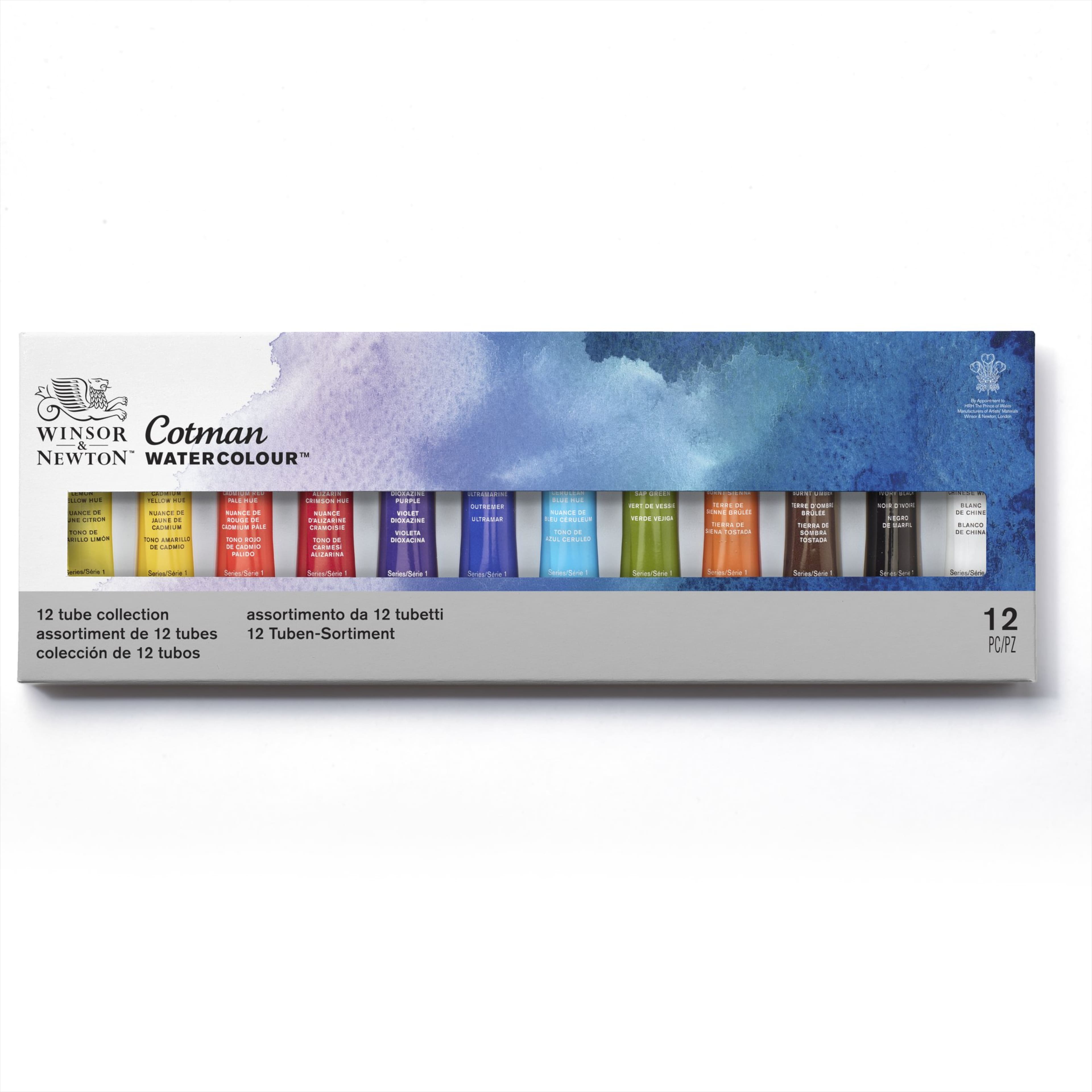 Ensemble de 12 tubes de peinture aquarelle colorée Cotman Watercolour de Winsor & Newton