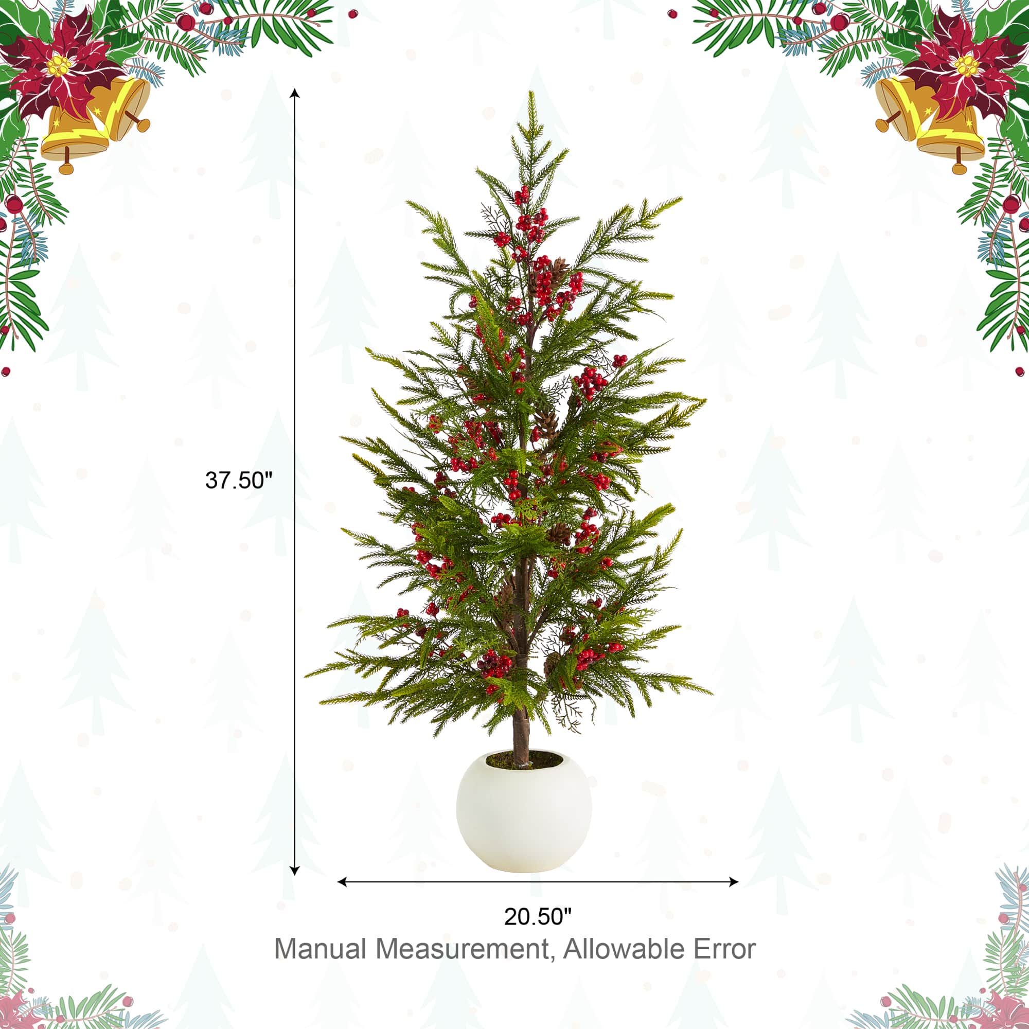 Glitzhome® 37.5"H Chirstmas Greenery Pine Porch Tree with Berries