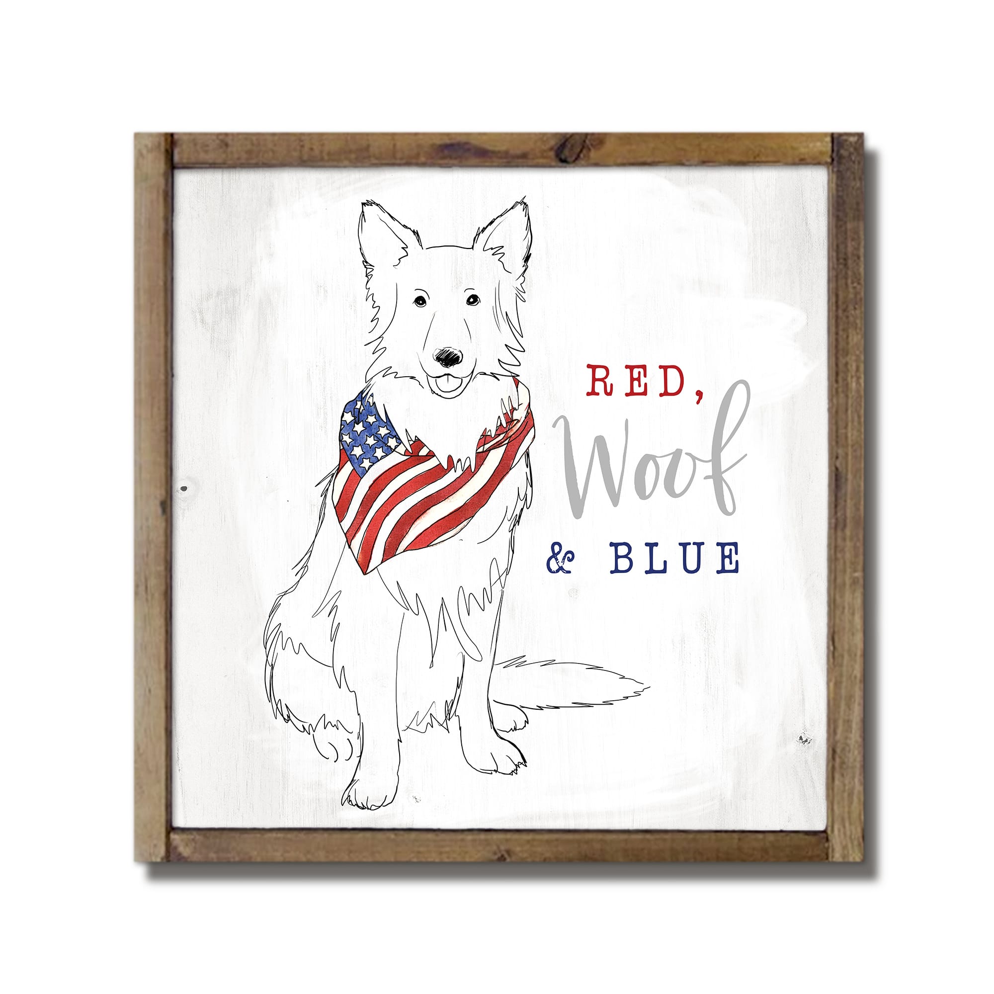 Red, Woof &#x26; Blue Framed Wood Plaque