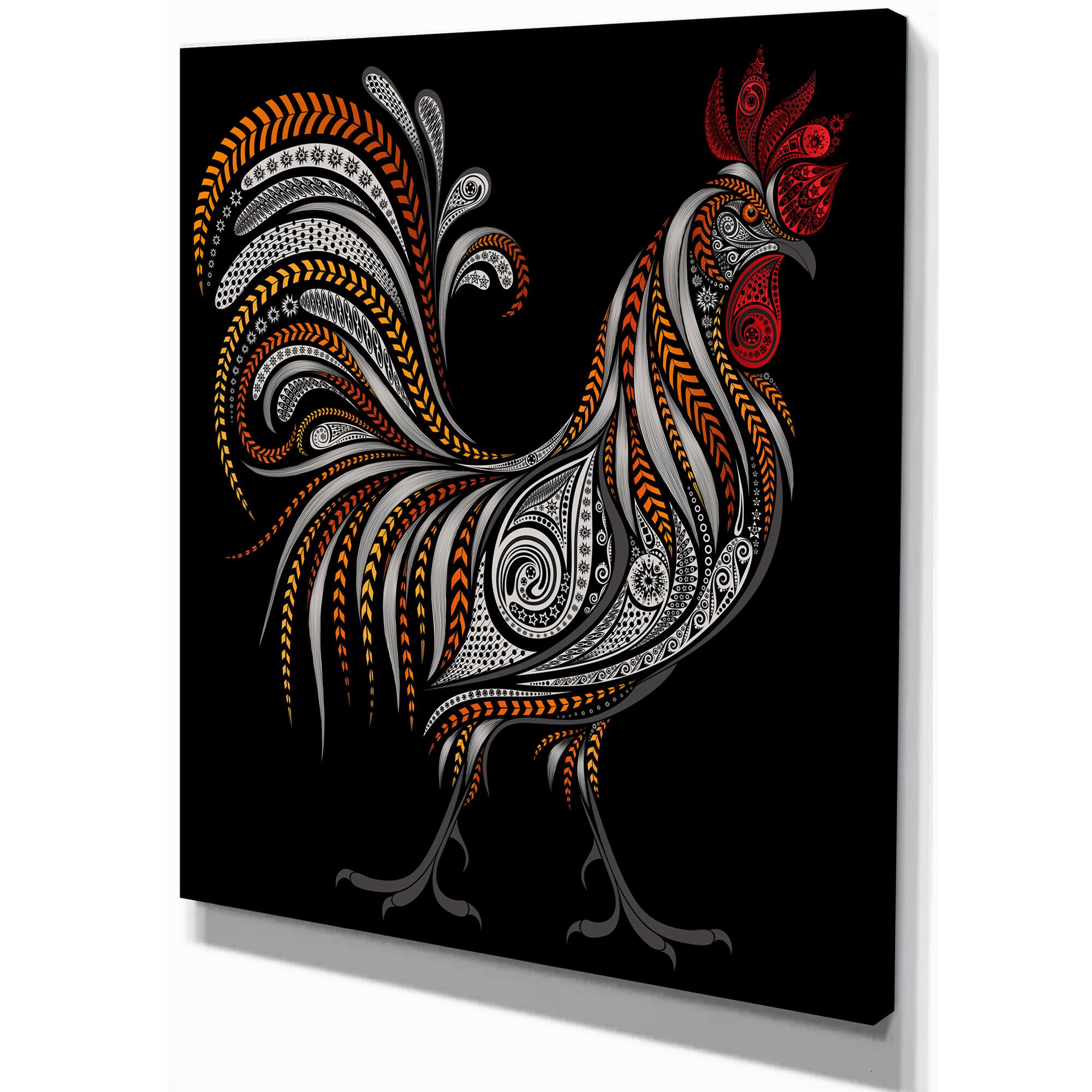 Designart - Vintage rooster - of Farmhouse Animals of Painting Print on Wrapped Canvas