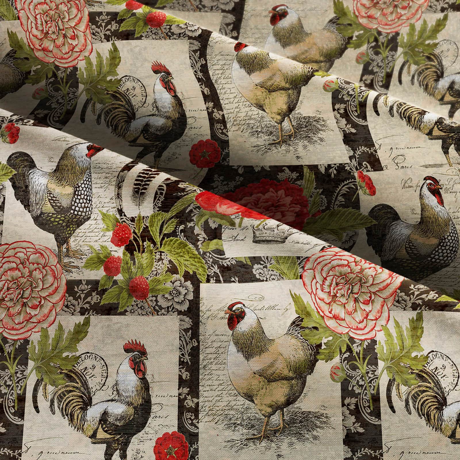 Springs Creative French Rooster Floral Cotton Fabric