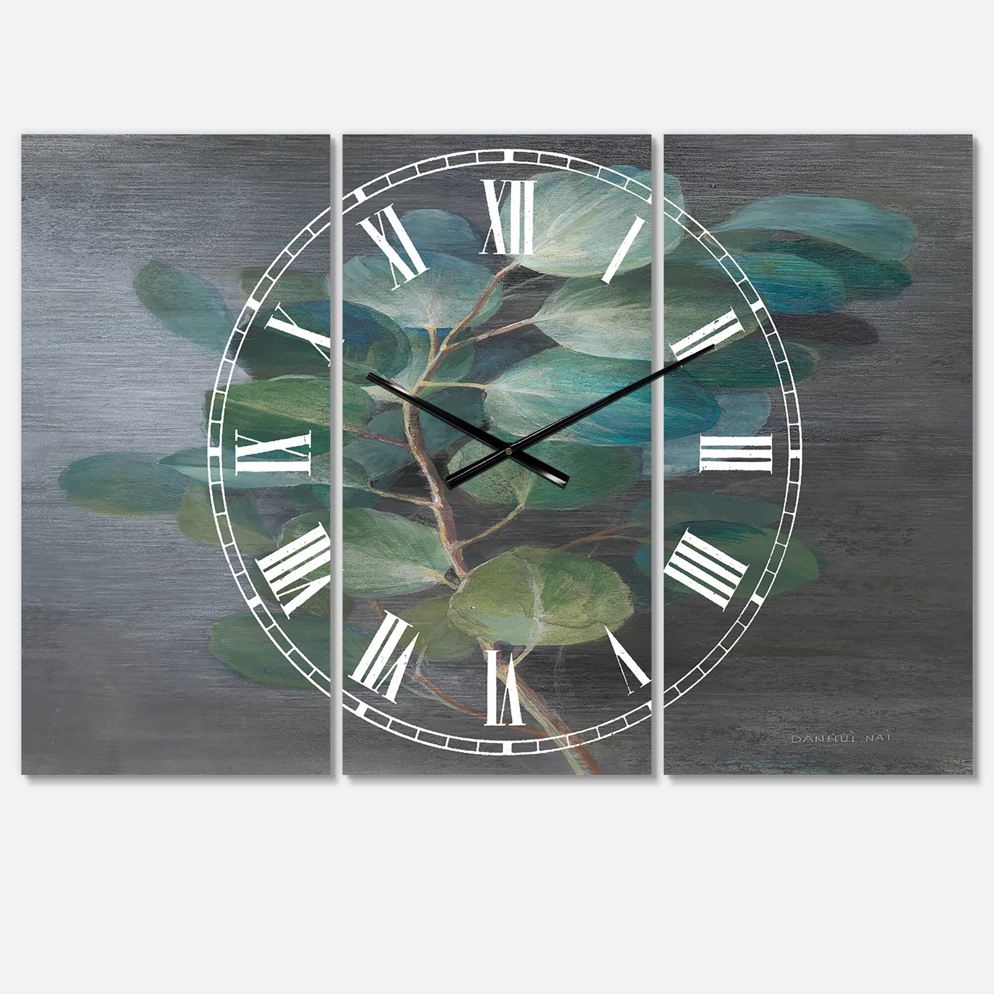 Designart Fresh Leaves 3 Panel Farmhouse Wall Clock