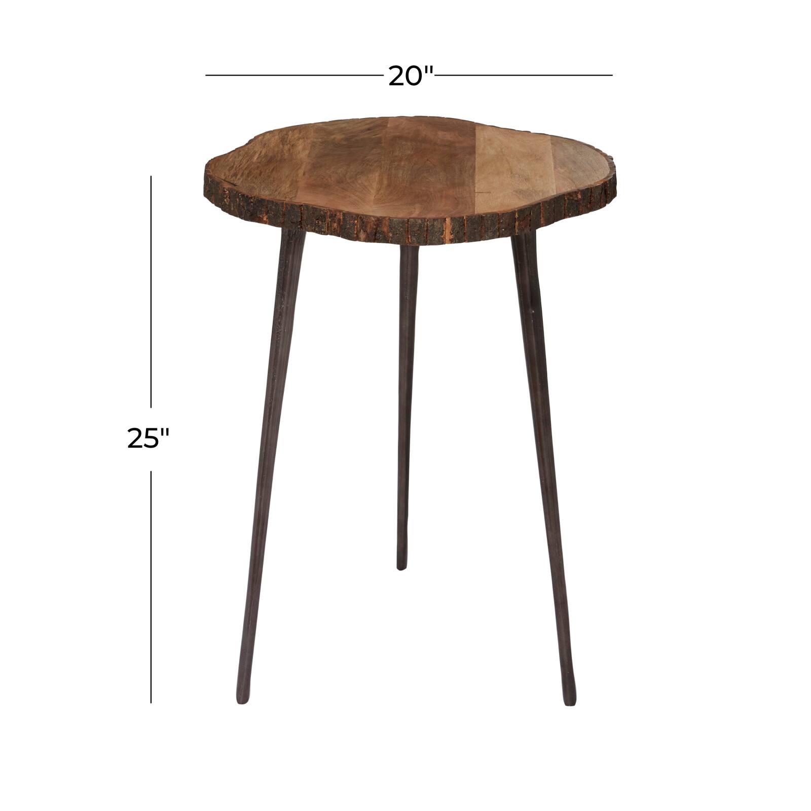 21" Brown Rustic Slab Accent Table