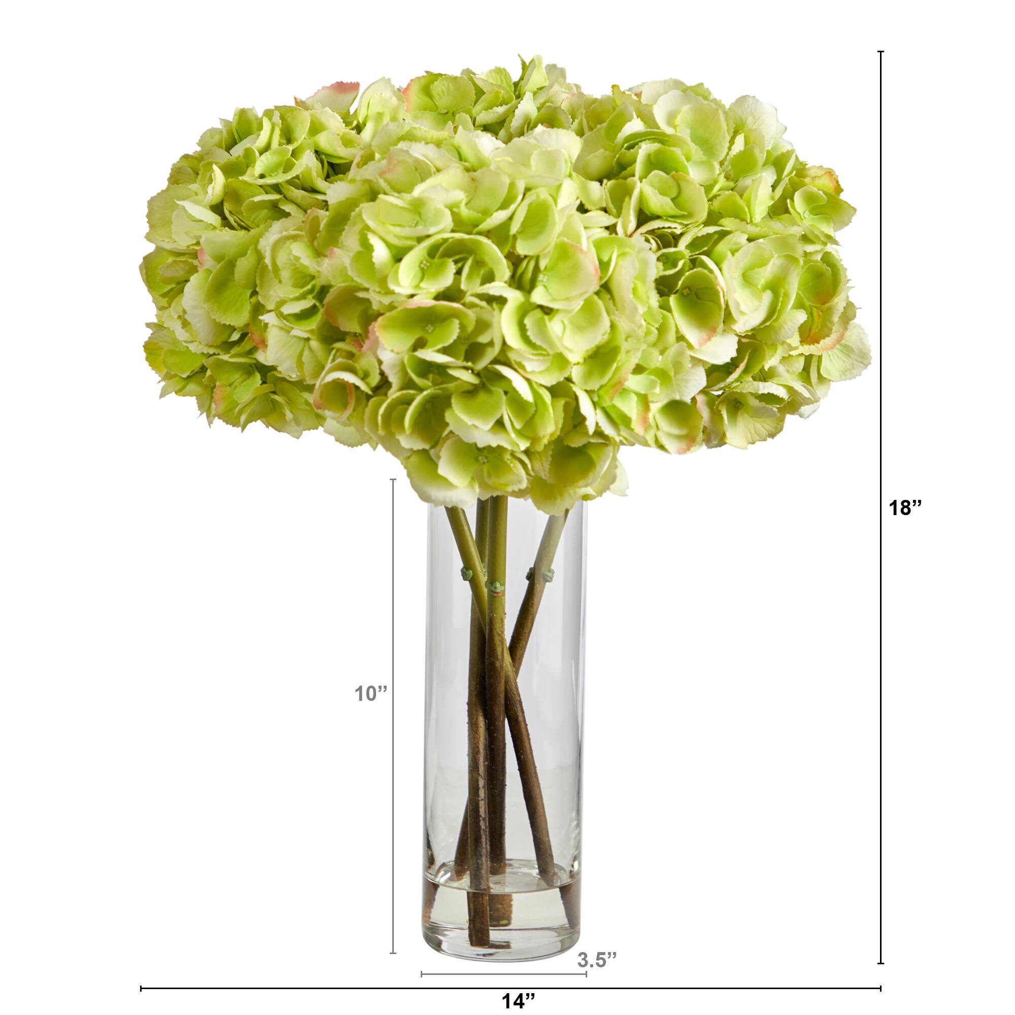 18&#x22; Green Hydrangea Arrangement in Glass Vase