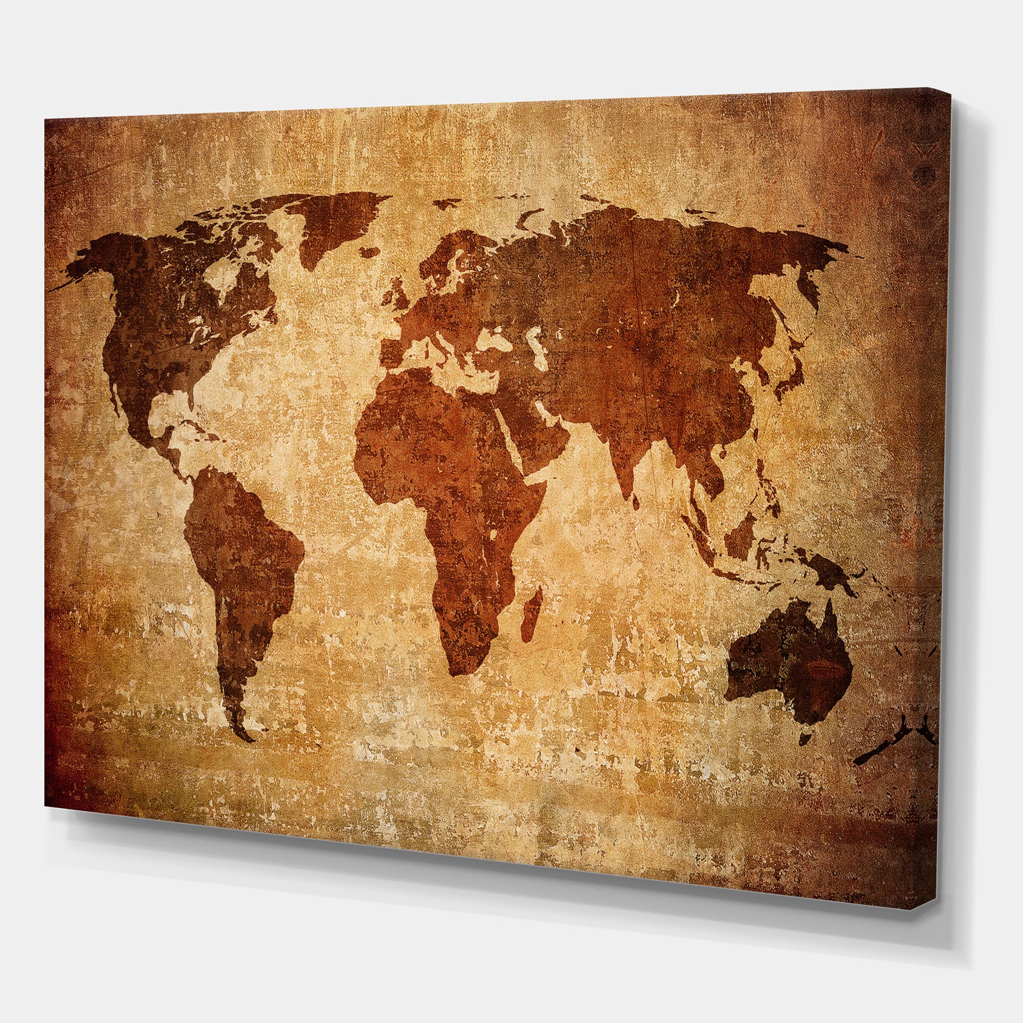 Designart - Ancient Map of The World XI - Vintage Canvas Wall Art Print