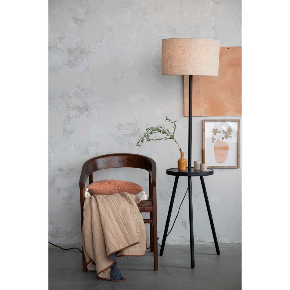 Hello Honey&#xAE; 63&#x22; Natural Scandinavian Wood Table Lamp with Shelf and Linen Shade