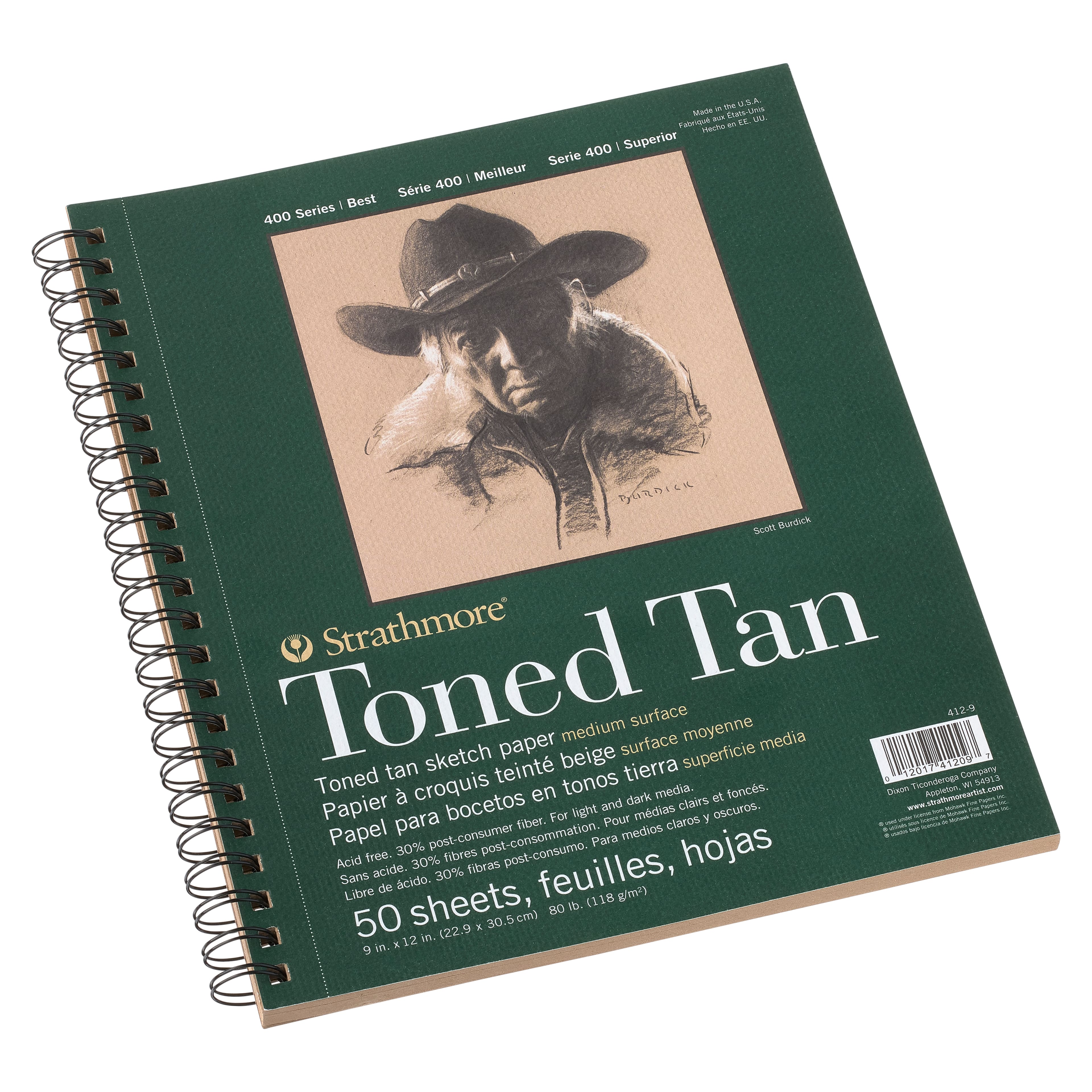 Pen drawing in toned tan sketchbook.