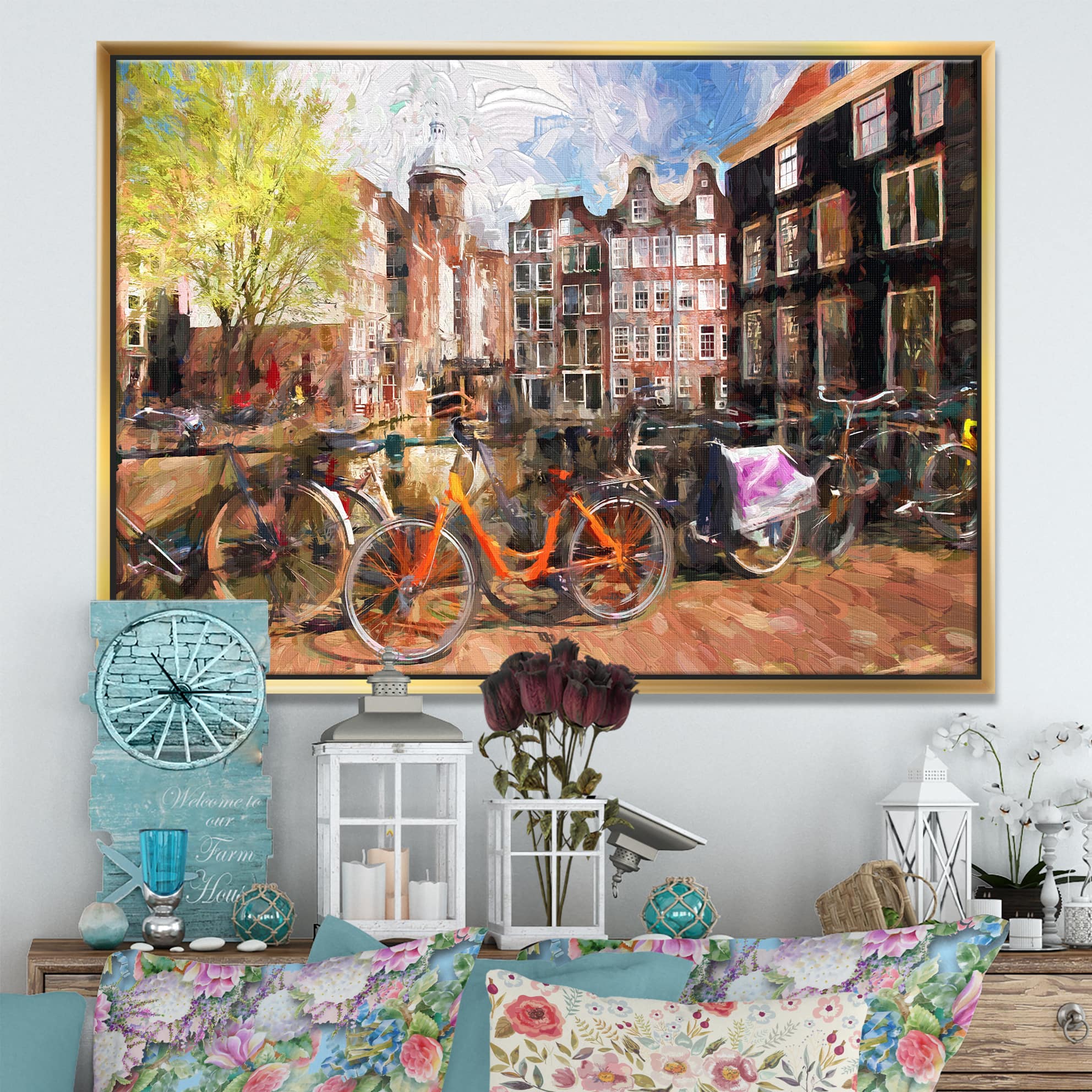 Designart - Amsterdam City Artwork - Landscape Framed Canvas Art Print