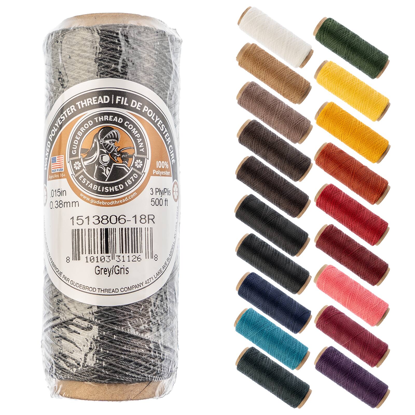 Gudebrod 0.015&#x22; 3 Ply Waxed Thread, 500ft.