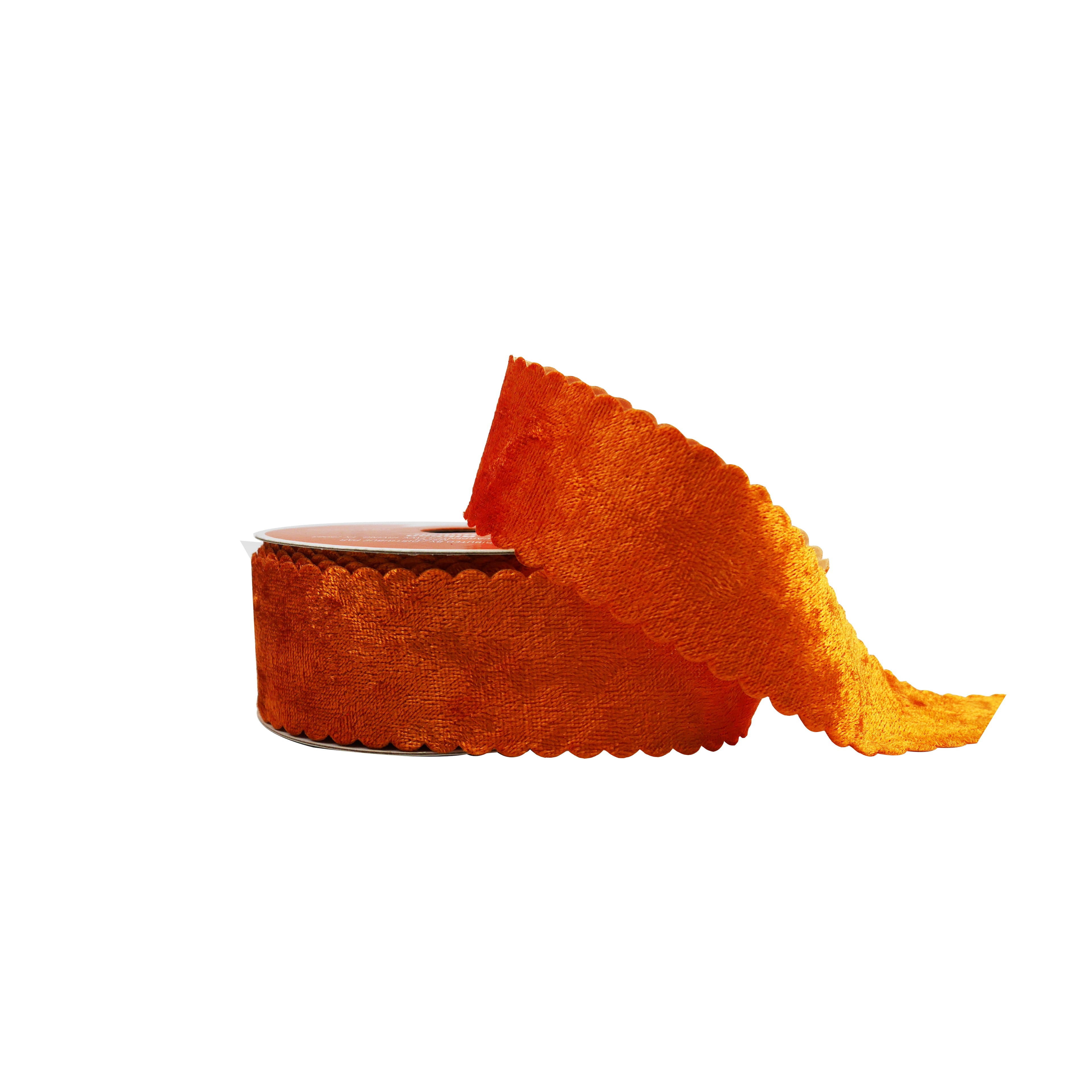 1.5&#x22; x 10yd. Orange Wavy Edge Velvet Ribbon by Celebrate It&#xAE;