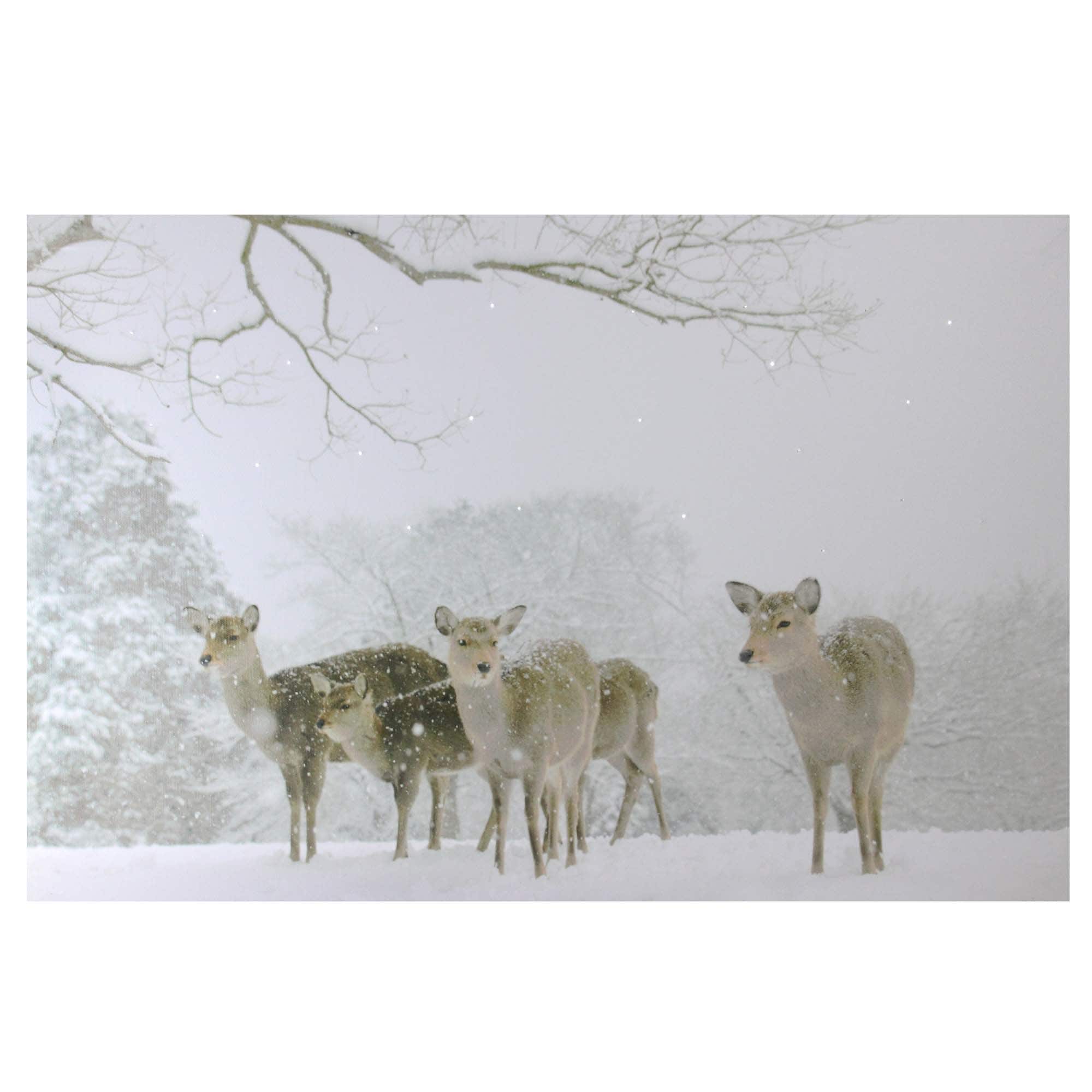 Winter Woods Deer Fiber Optic Lighted Canvas Wall Art