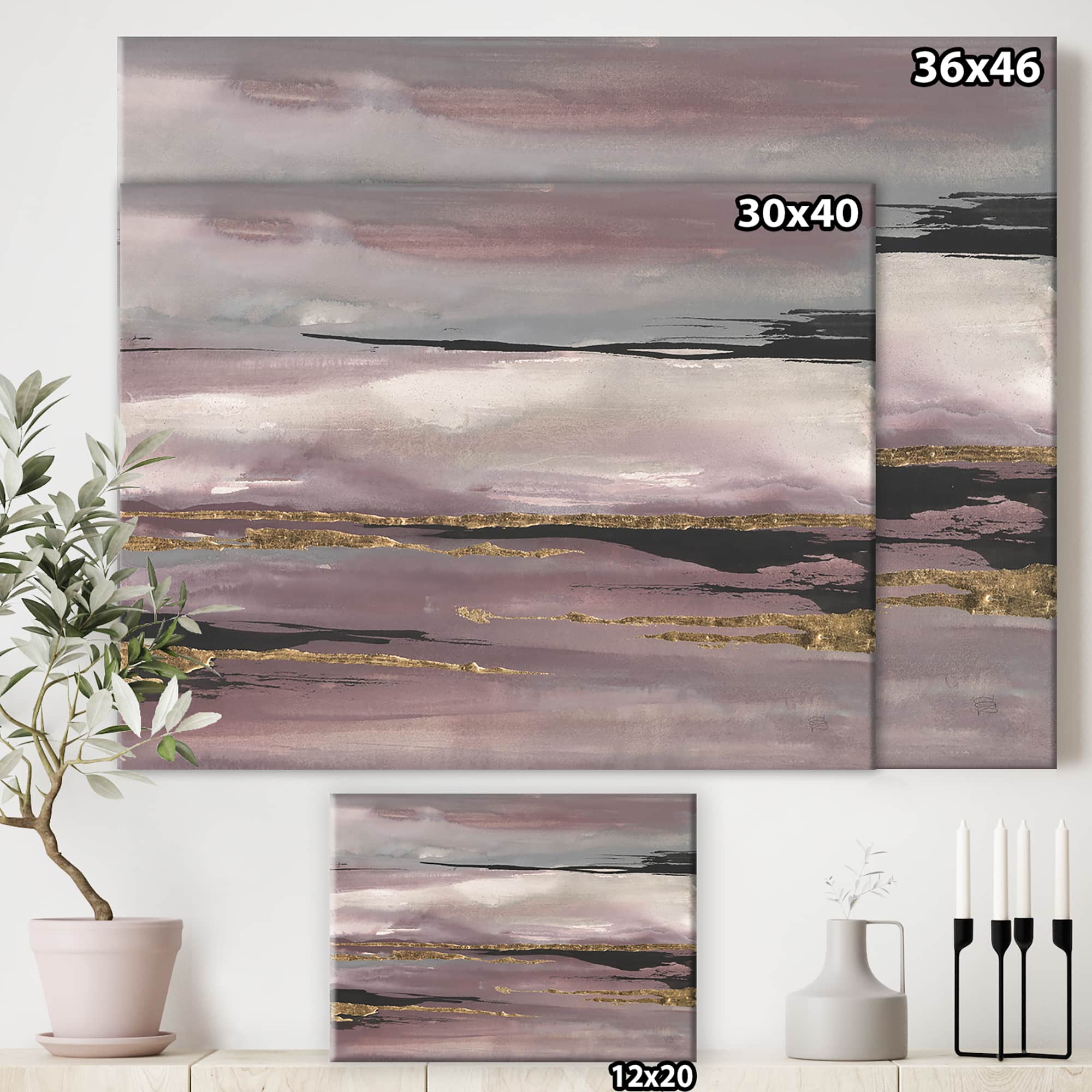 Designart - Purple Glam Storm III - Glam &#x26; Shabby Chic Premium Canvas Wall Art
