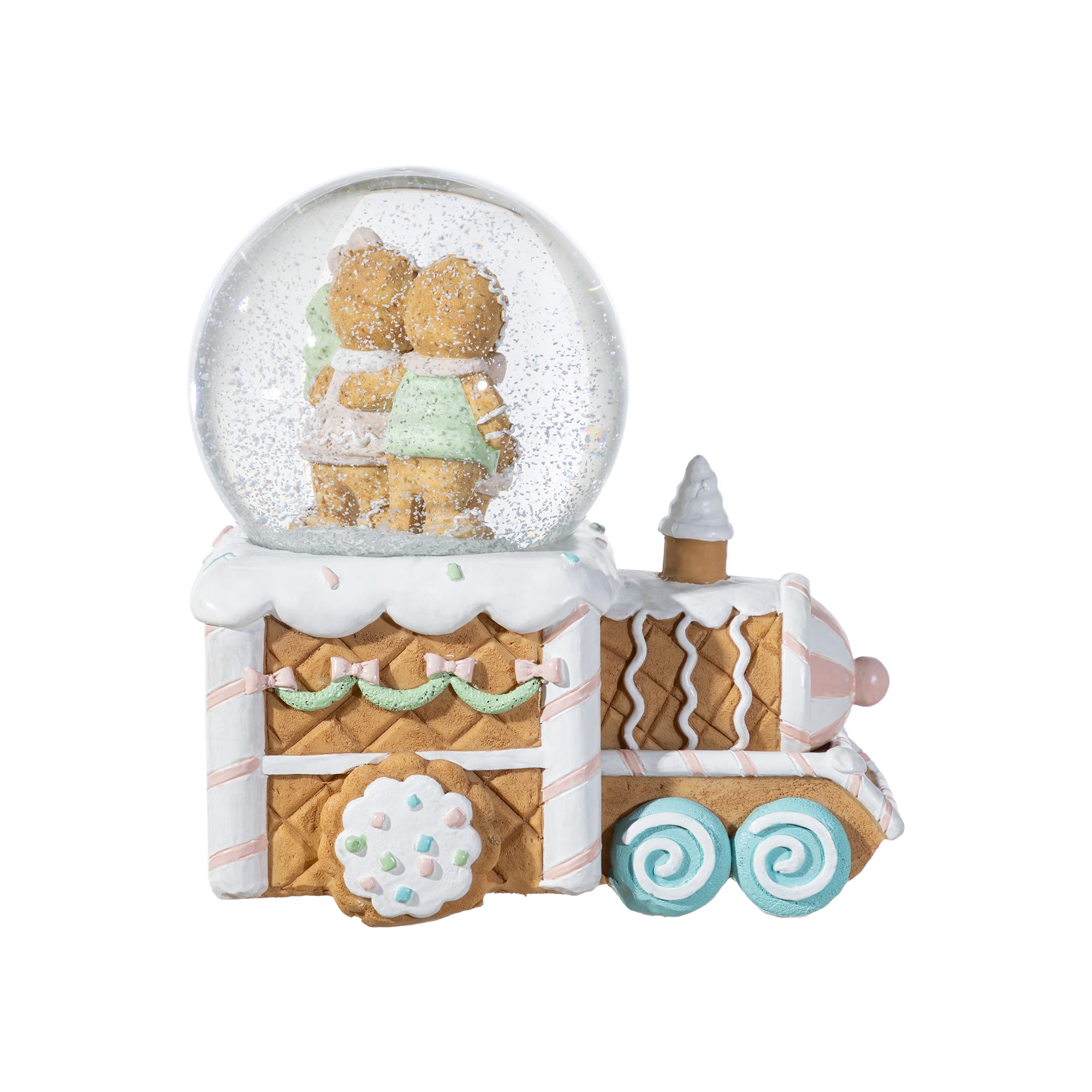 Glitzhome&#xAE; 100mm Christmas Resin Musical Snowflakes Ginginerbread Family Train Waterglobe