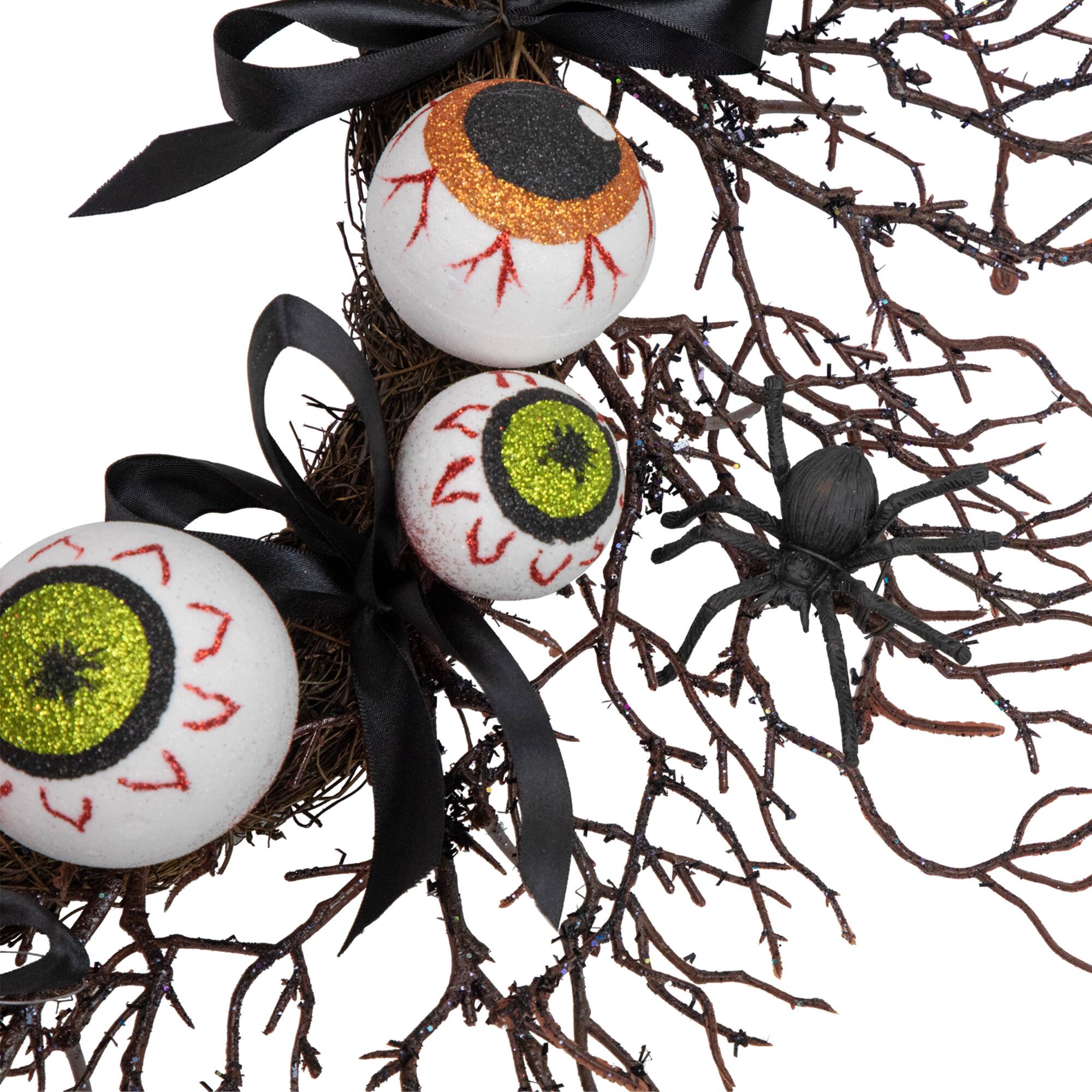 24&#x27;&#x27; Unlit Eyeballs and Spiders Halloween Twig Wreath