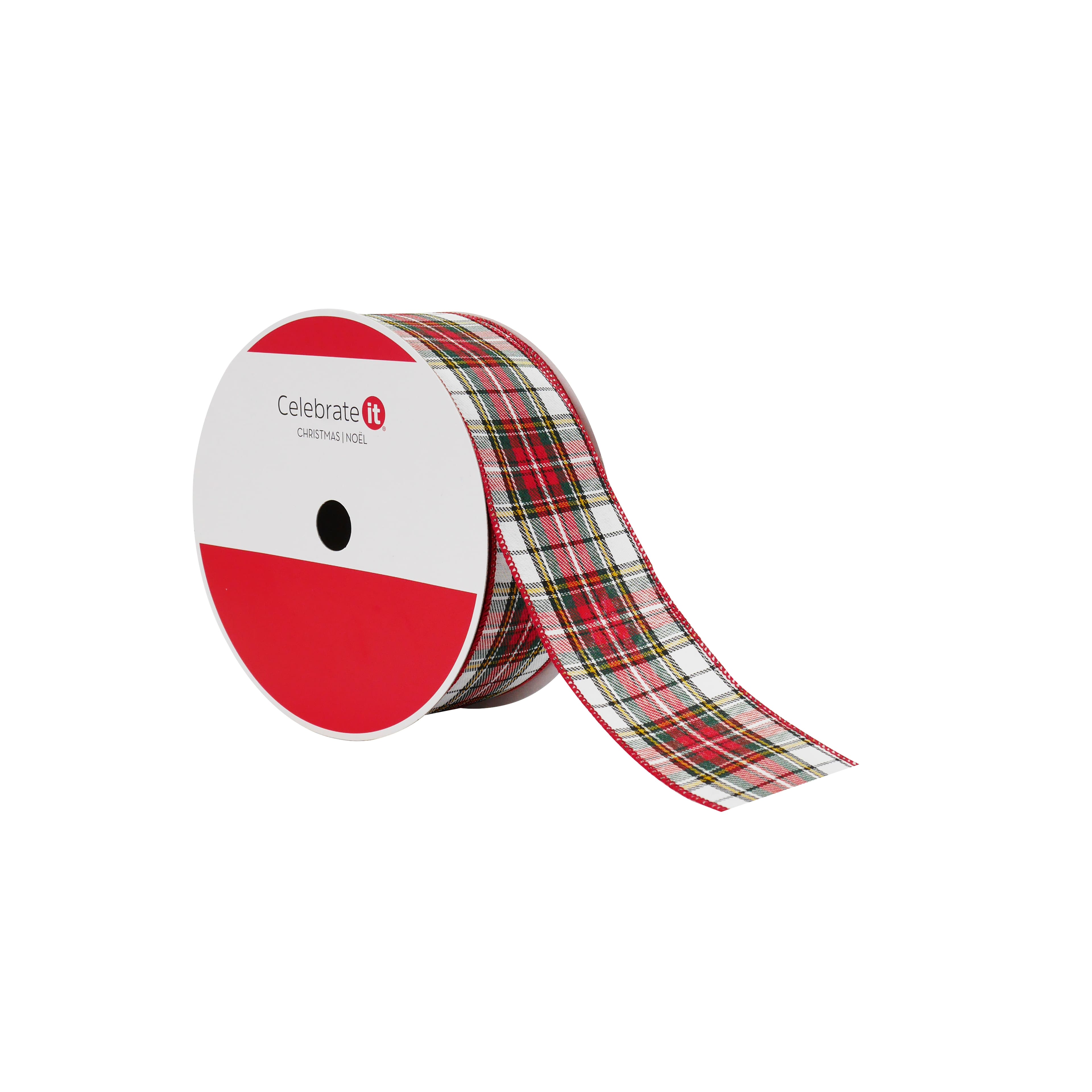 2.5&#x22; x 80ft. Green &#x26; Natural Plaid Wired Jumbo Ribbon by Celebrate It&#xAE;