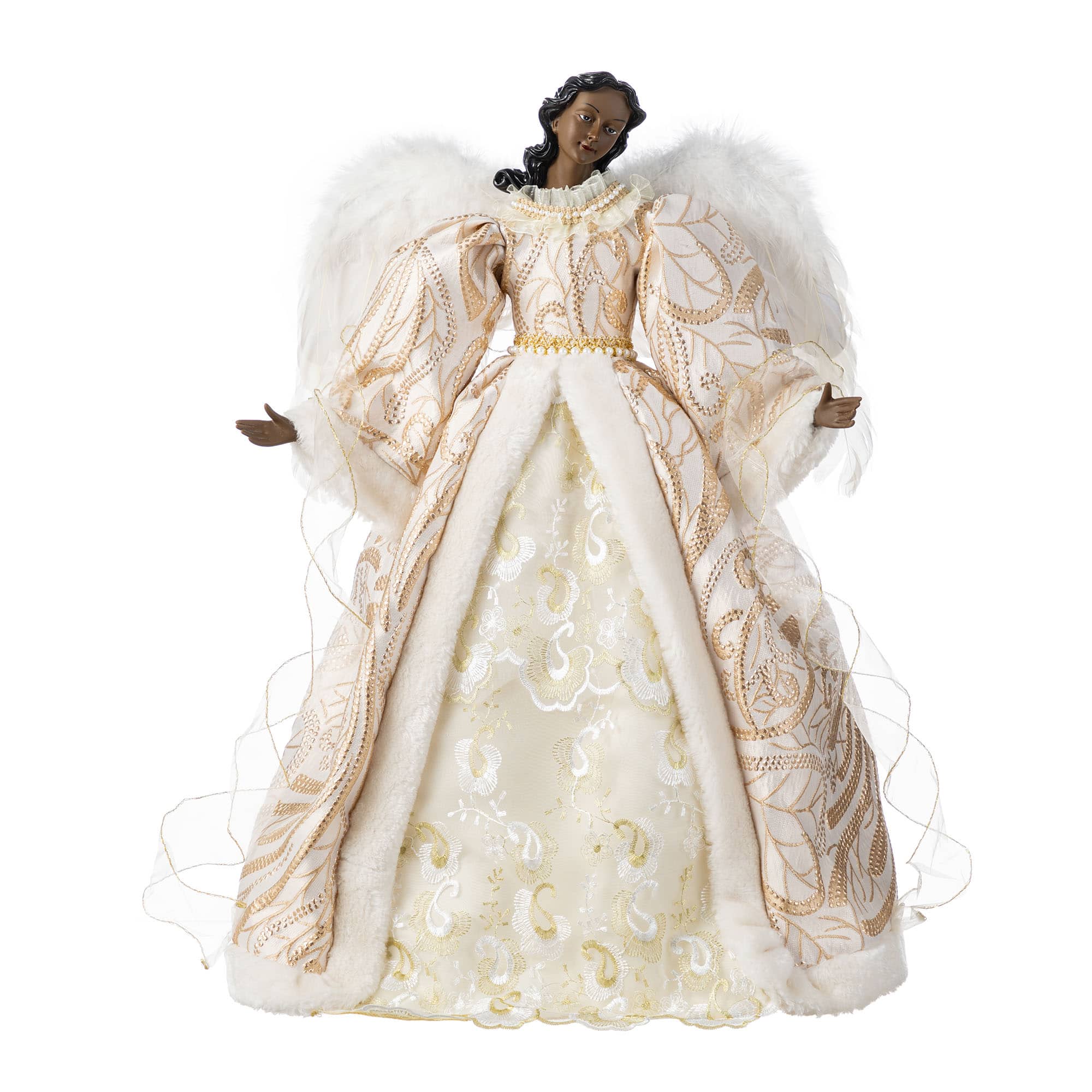 Glitzhome&#xAE; 24&#x22;H Faux Fur &#x26; PVC Christmas Elegant African American Angel Tree Topper