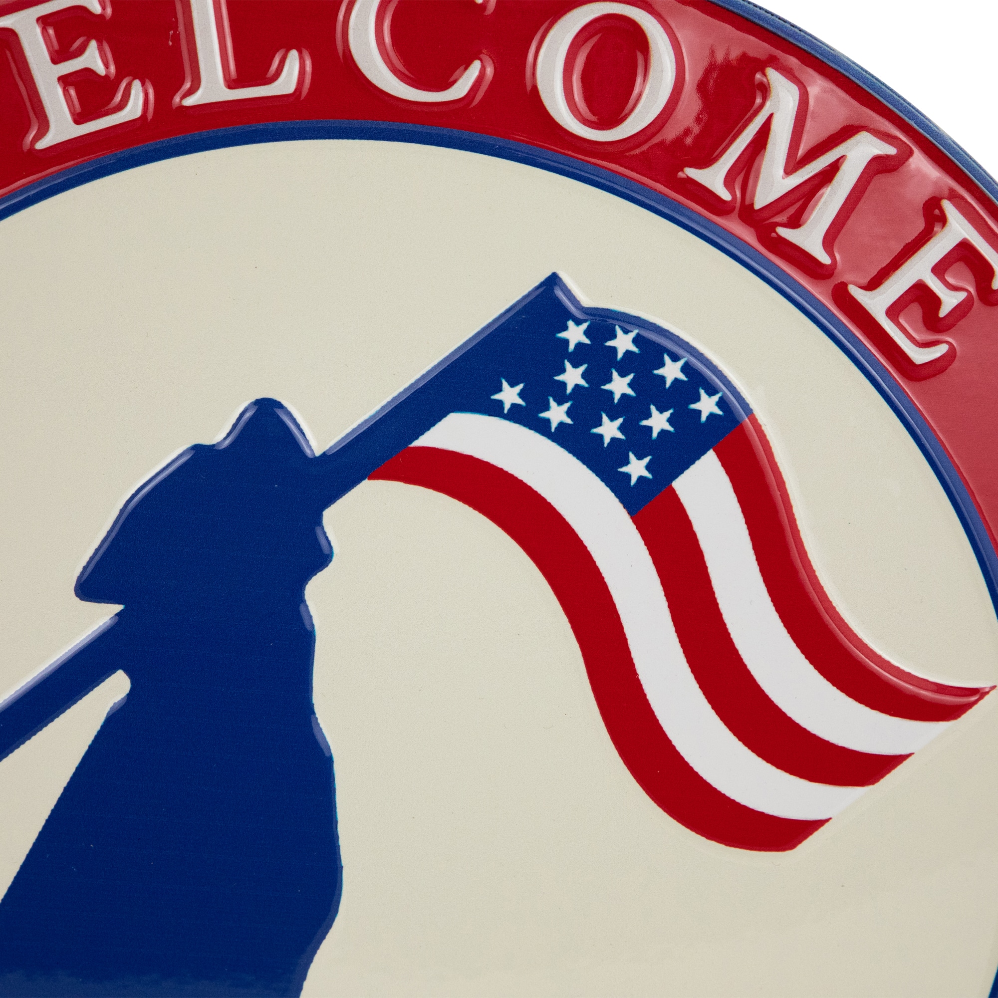 13.75&#x22; Welcome Friends &#x26; Family Patriotic Dog Metal Wall Sign