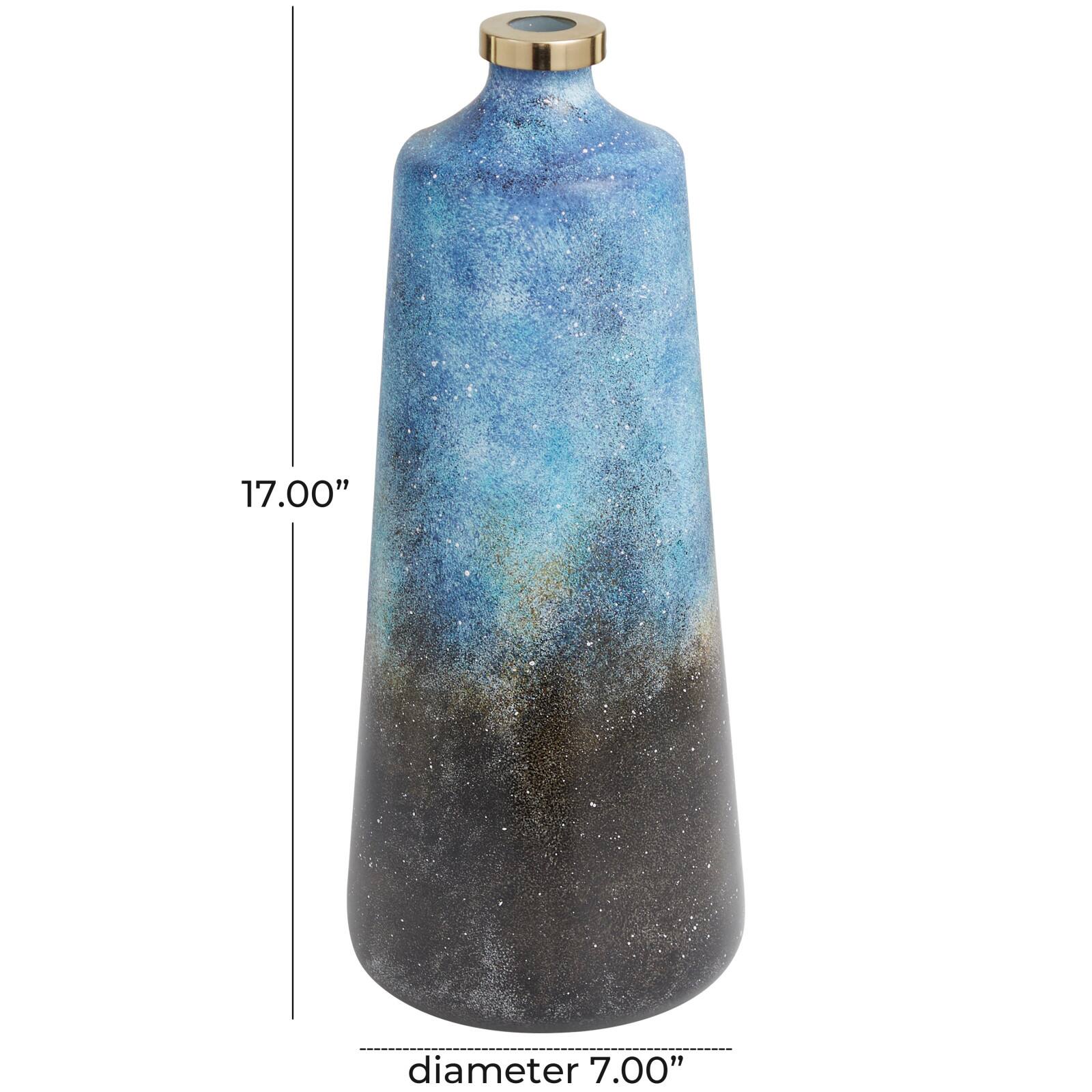 17" Blue Glass Galaxy Inspired Abstract Vase