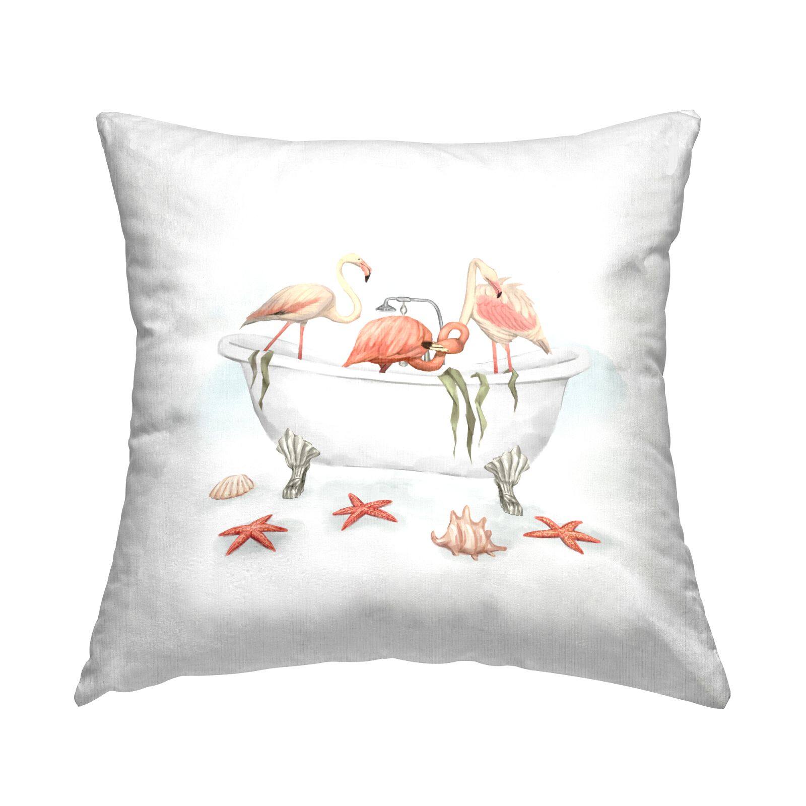 Stupell Industries Three Flamingos Bathing Nautical Seaside Tub Throw Pillow, 18" x 18"