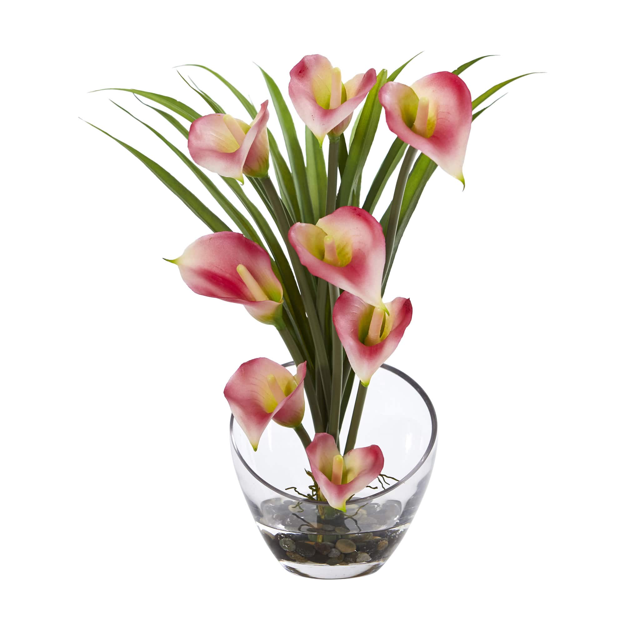15.5&#x22; Pink Calla Lily and Grass Arrangement in Vase