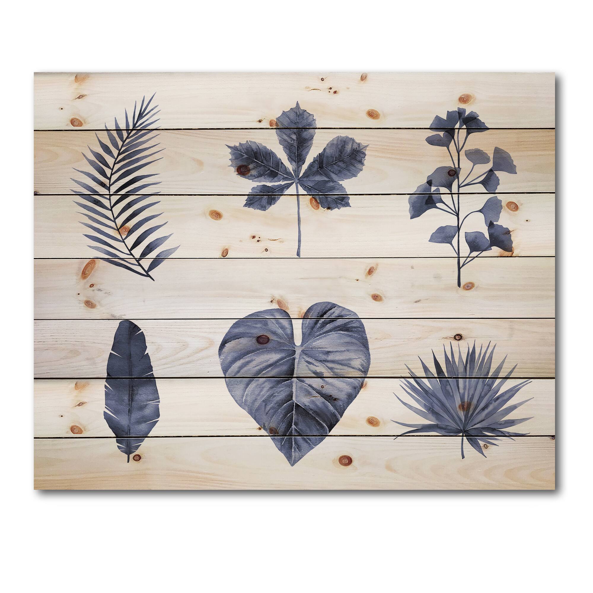 Designart - Abstract Blue Set Of Plant Leaves
