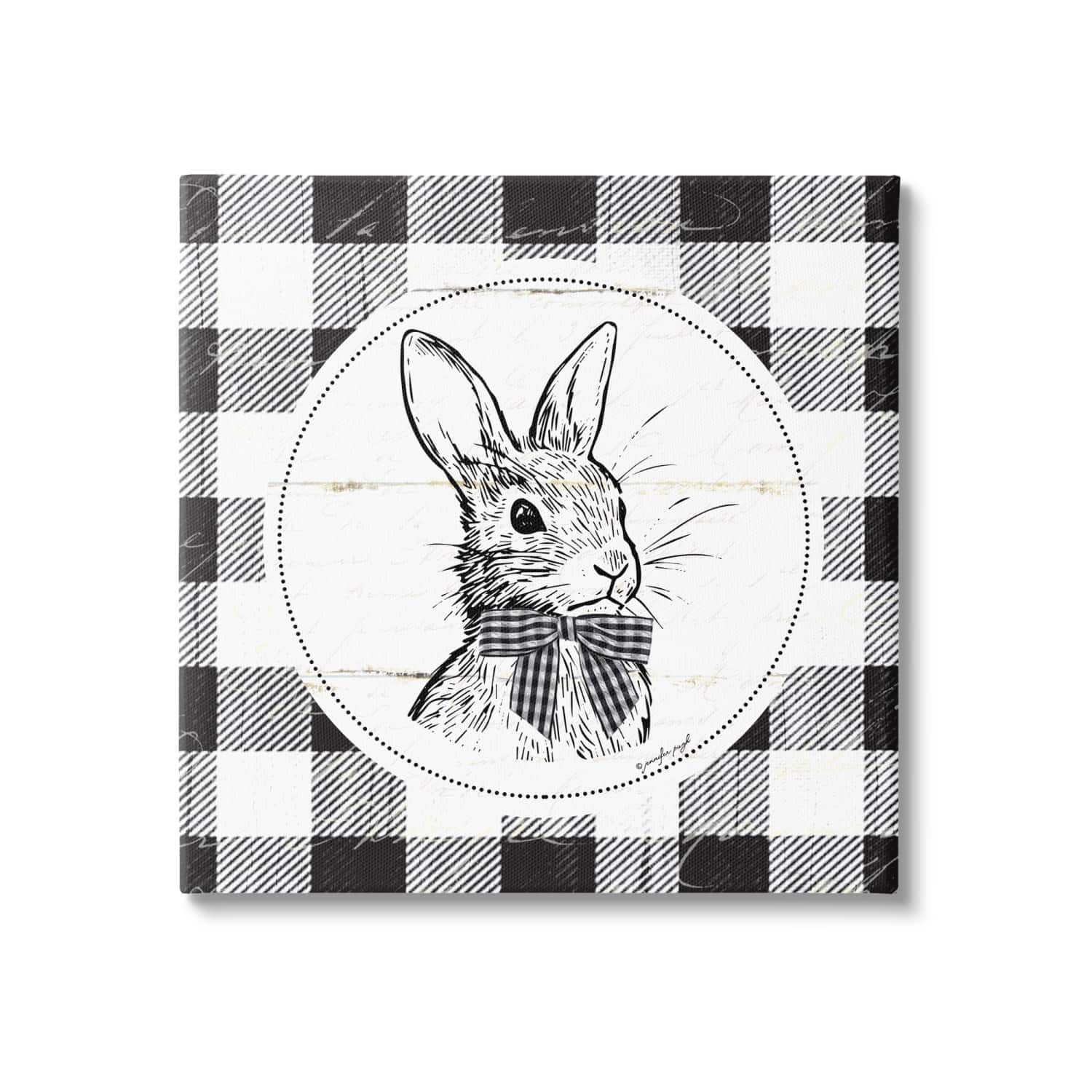 Stupell Industries Detailed Easter Bunny Drawing Spring Plaid Border Canvas Wall Art