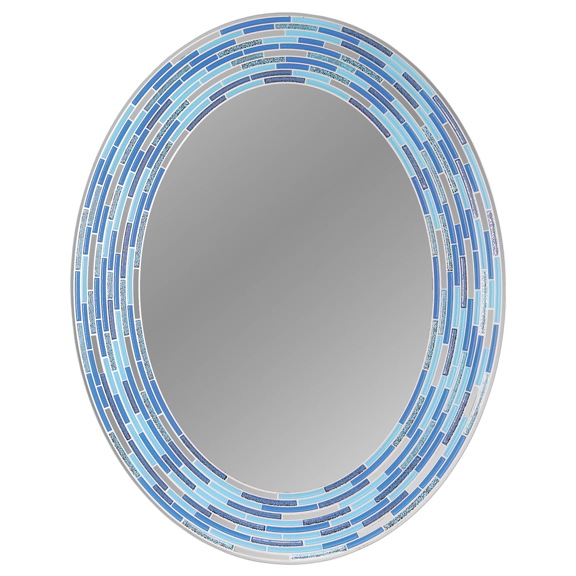 Head West Aqua/Blue3 Tile Framed Oval Wall Vanity Mirror - 23&#x22; x 29&#x22;