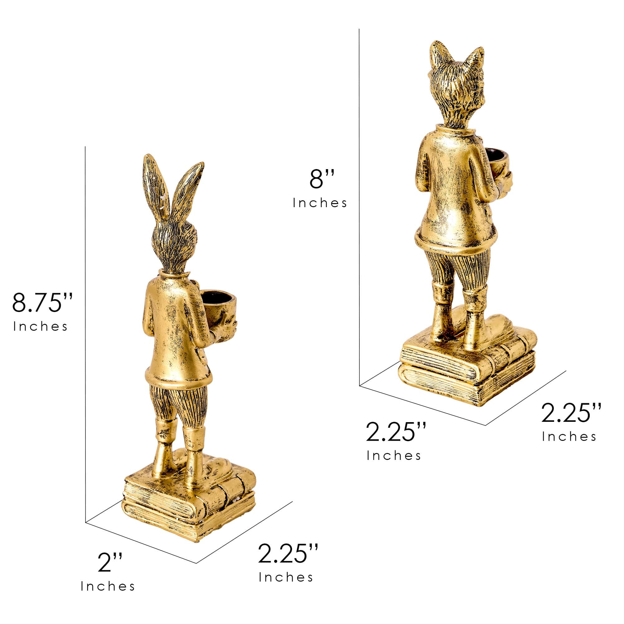 American Art Decor The Fox and Rabbit Gold Resin Tabletop Bar Decor - 8&#x22; x 2.25&#x22; x 2.25&#x22;, 8.75&#x22; x 2&#x22; x 2.25&#x22;