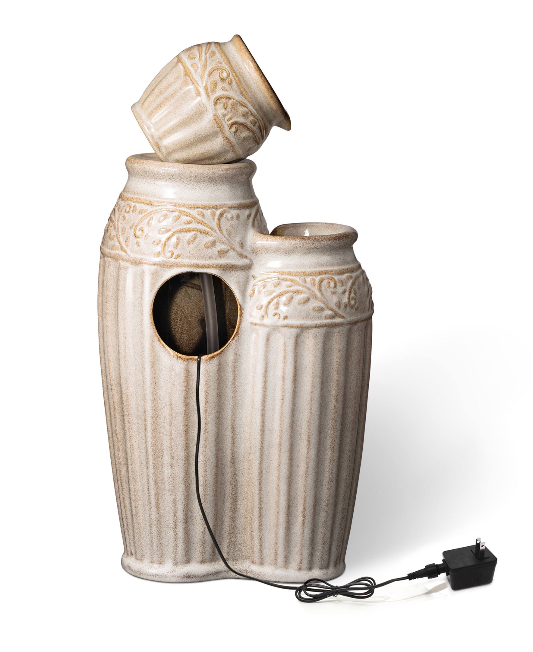 Glitzhome® 27" 4-Tier Sand Beige LED Ceramic Fountain