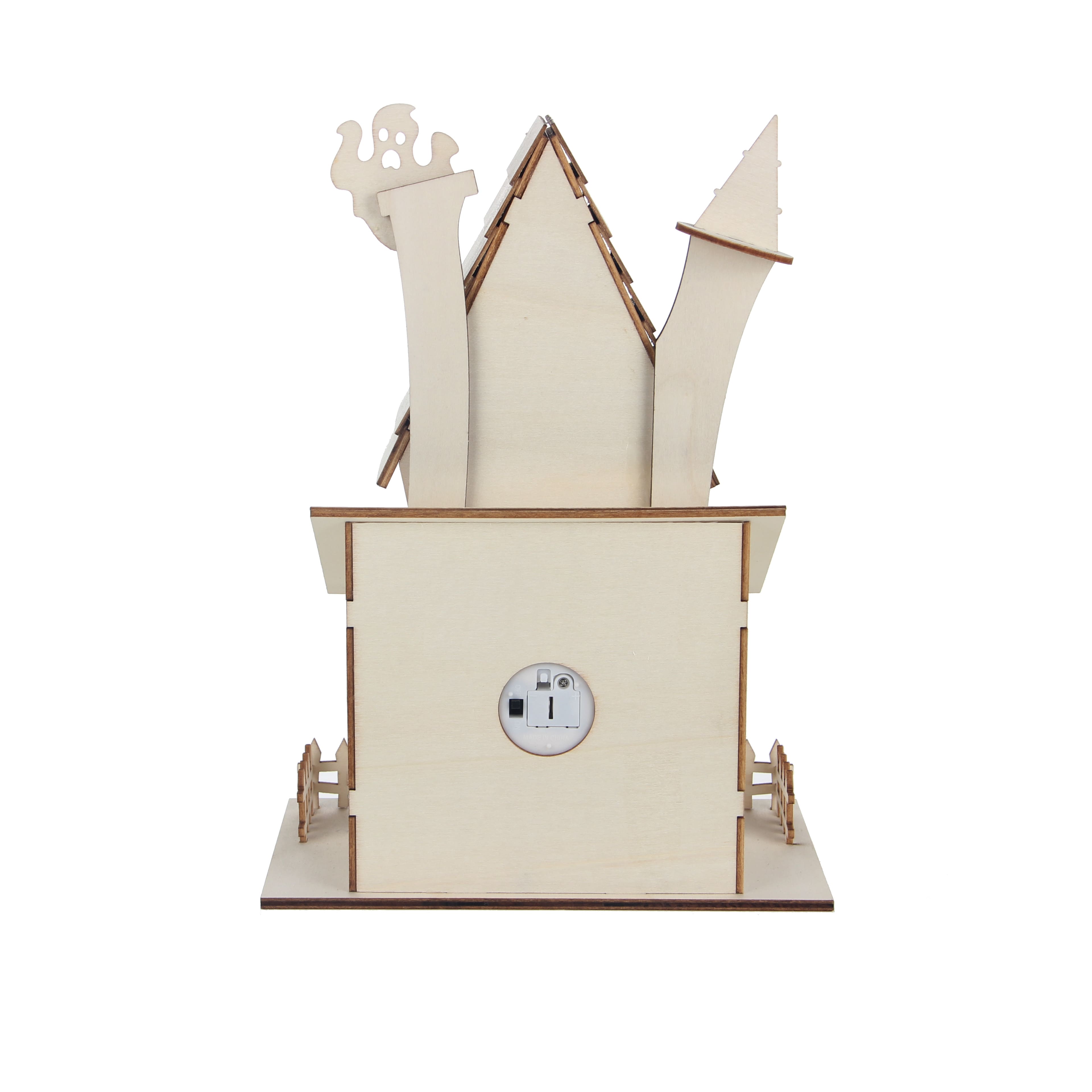 11.25&#x22; DIY Ghost House LED Wood D&#xE9;cor by Make Market&#xAE;