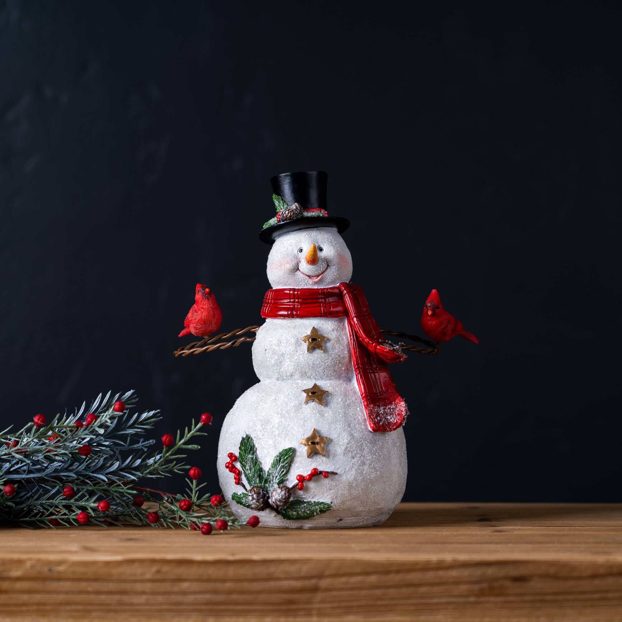 9&#x22; Snowman Figurine with Cardinal Bird Accents