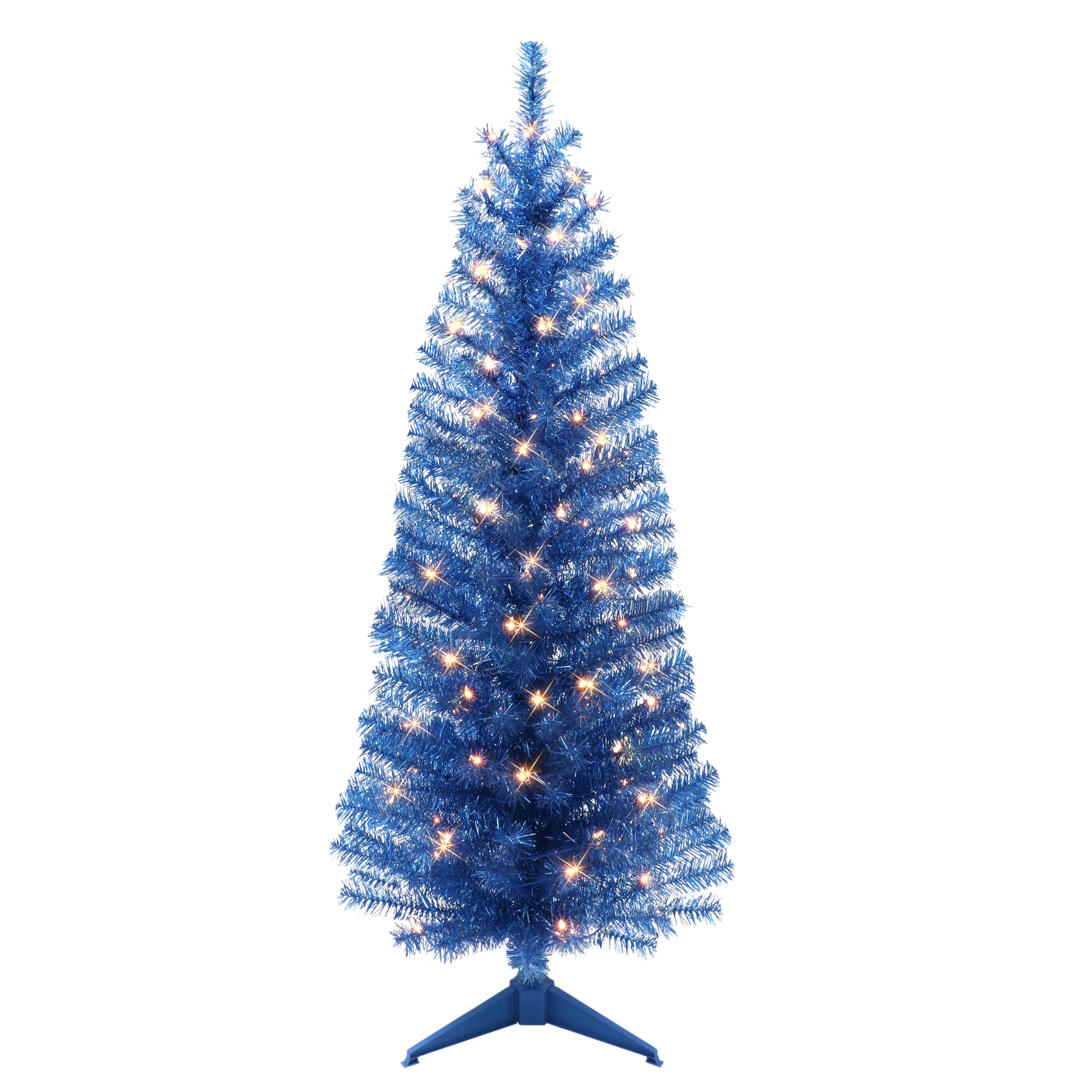 6 Pack: 4.5ft. Pre-Lit Blue Tinsel Artificial Christmas Tree, Clear Lights