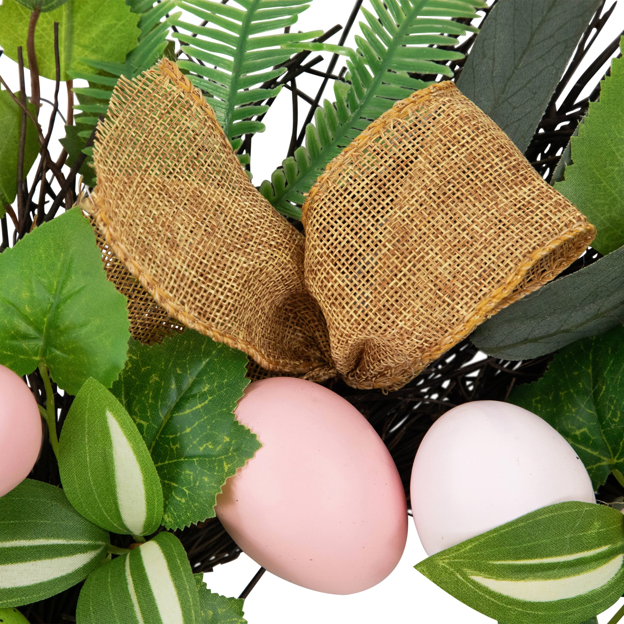 22" Easter Egg & Burlap Ribbon Mixed Foliage Twig Wreath