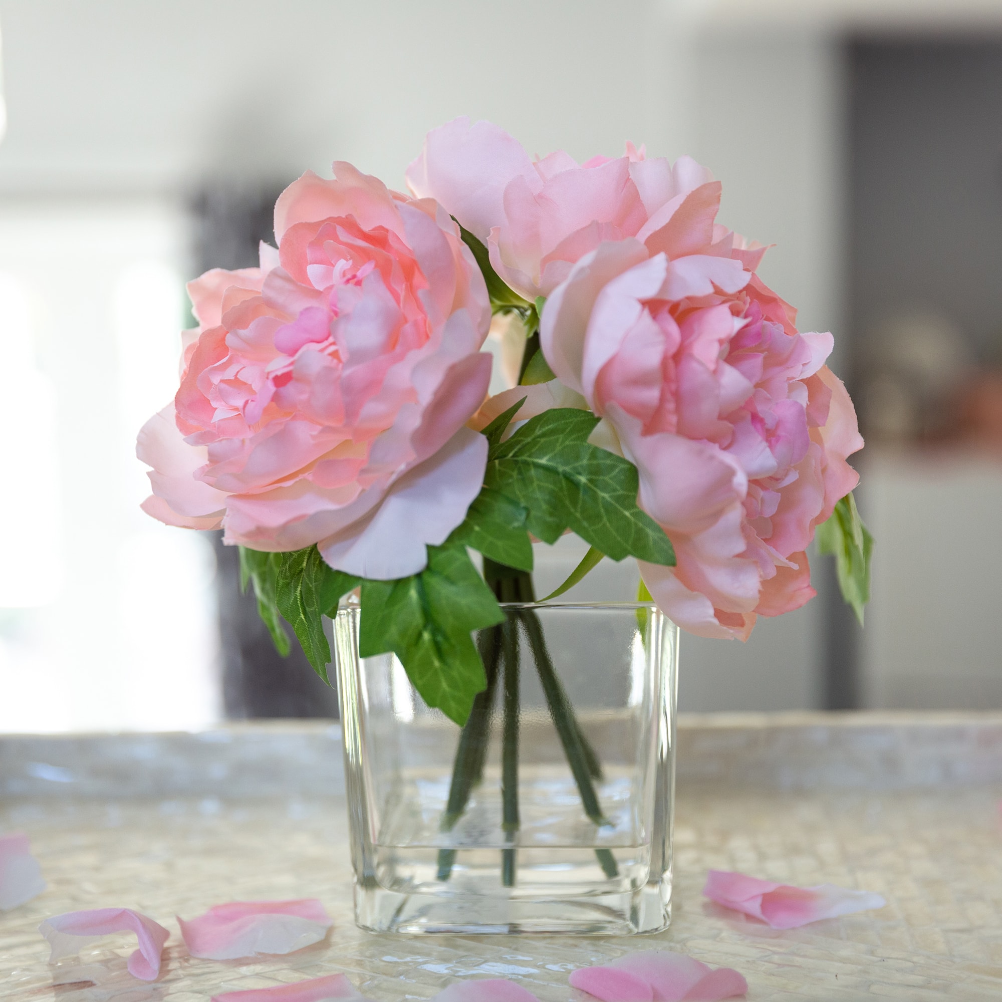 Flora Bunda® 8" Pink Peony Arrangement in Glass Pot