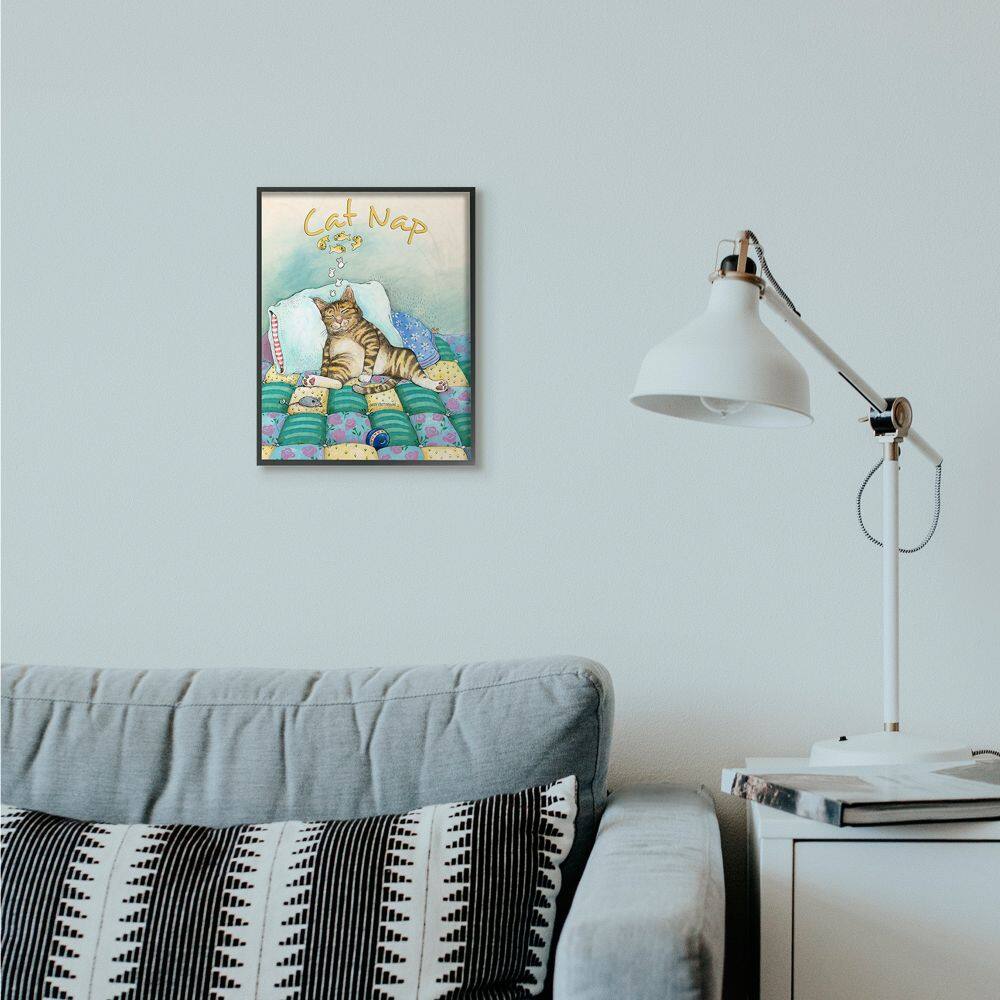 Stupell Industries Cat Nap Funny Cat Cartoon Pet Design Framed Wall Art