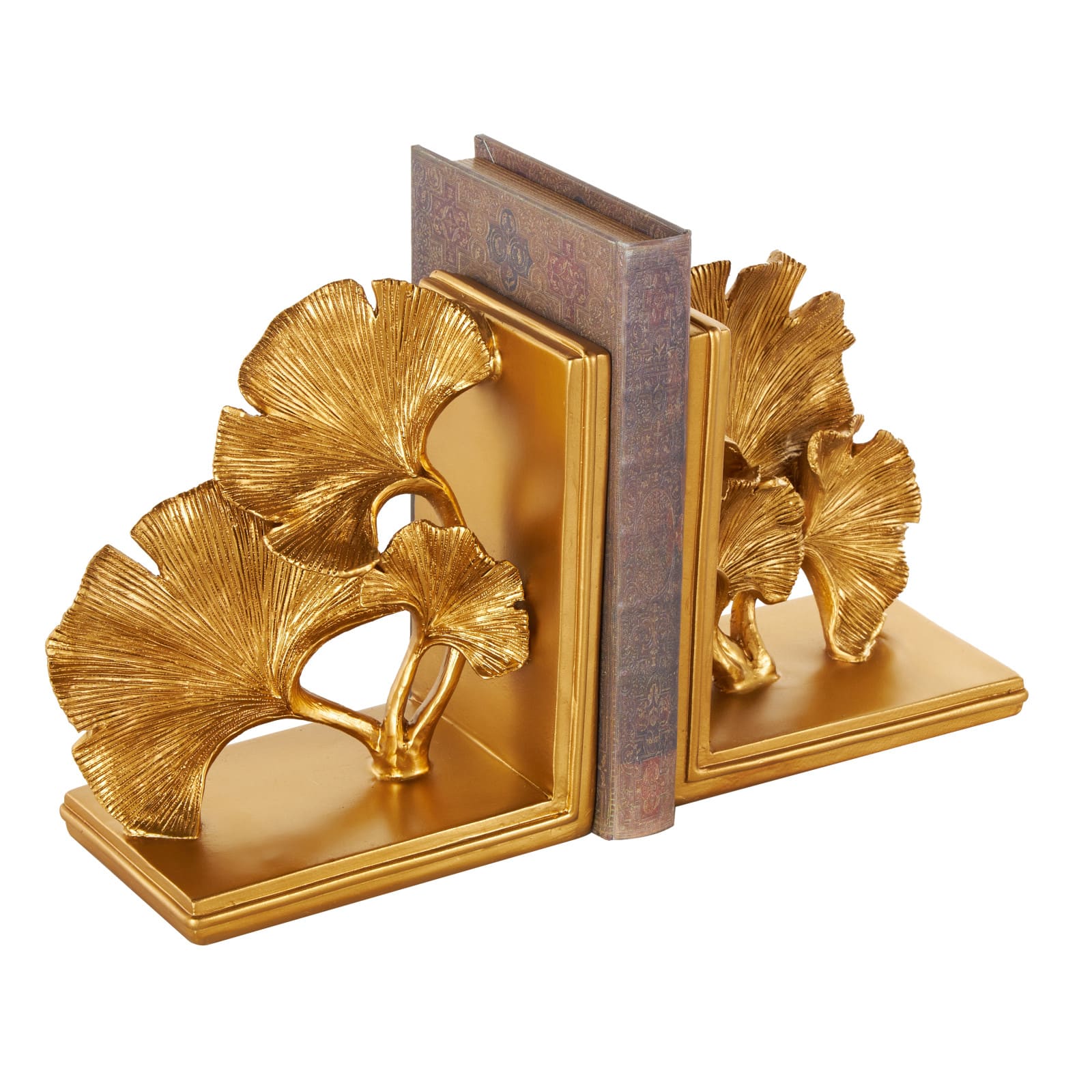 7.5" Gold Polystone Tree Ginkgo Decorative Bookends, 2ct.