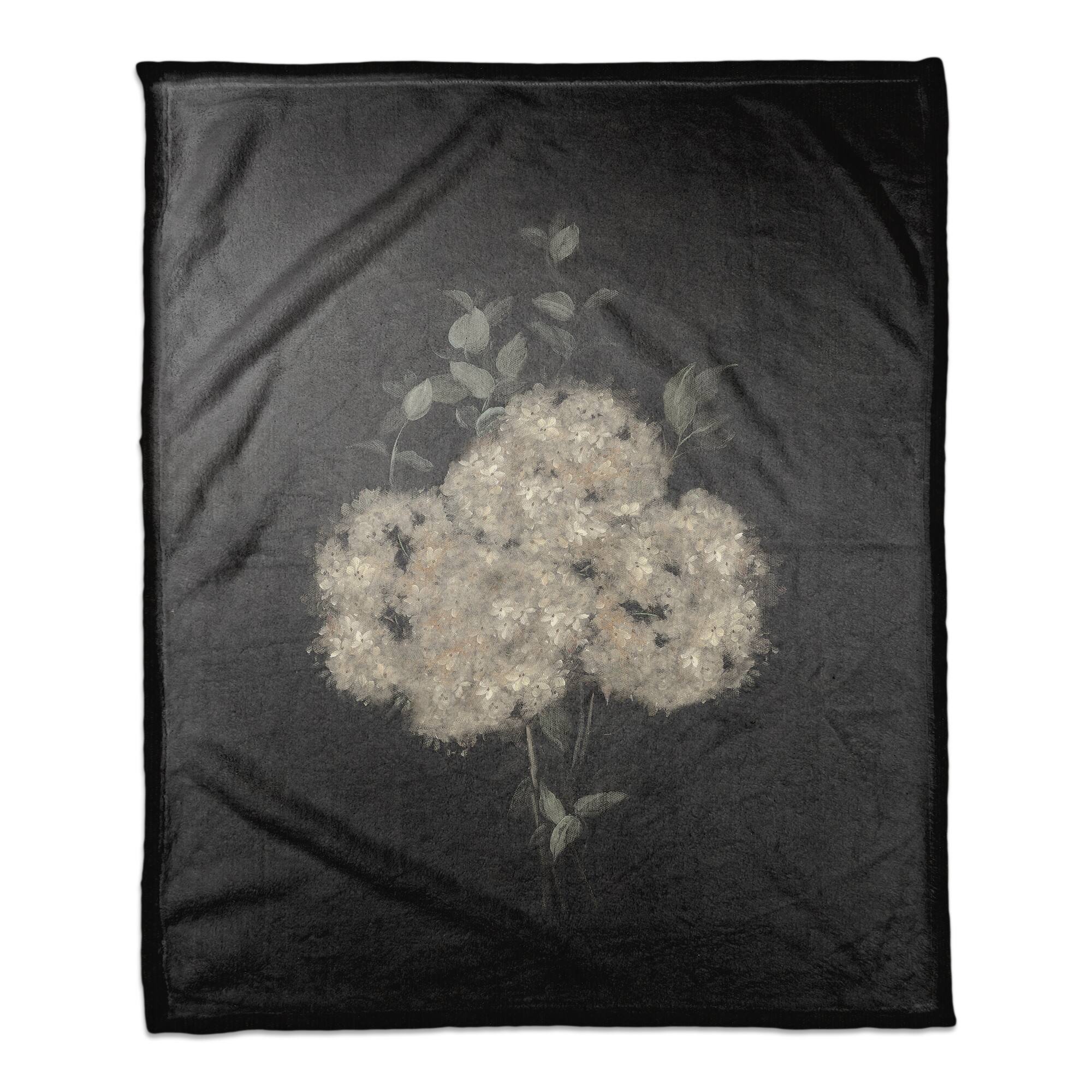 50&#x22; x 60&#x22; Moody Chalk Background Hydrangeas Coral Fleece Blanket