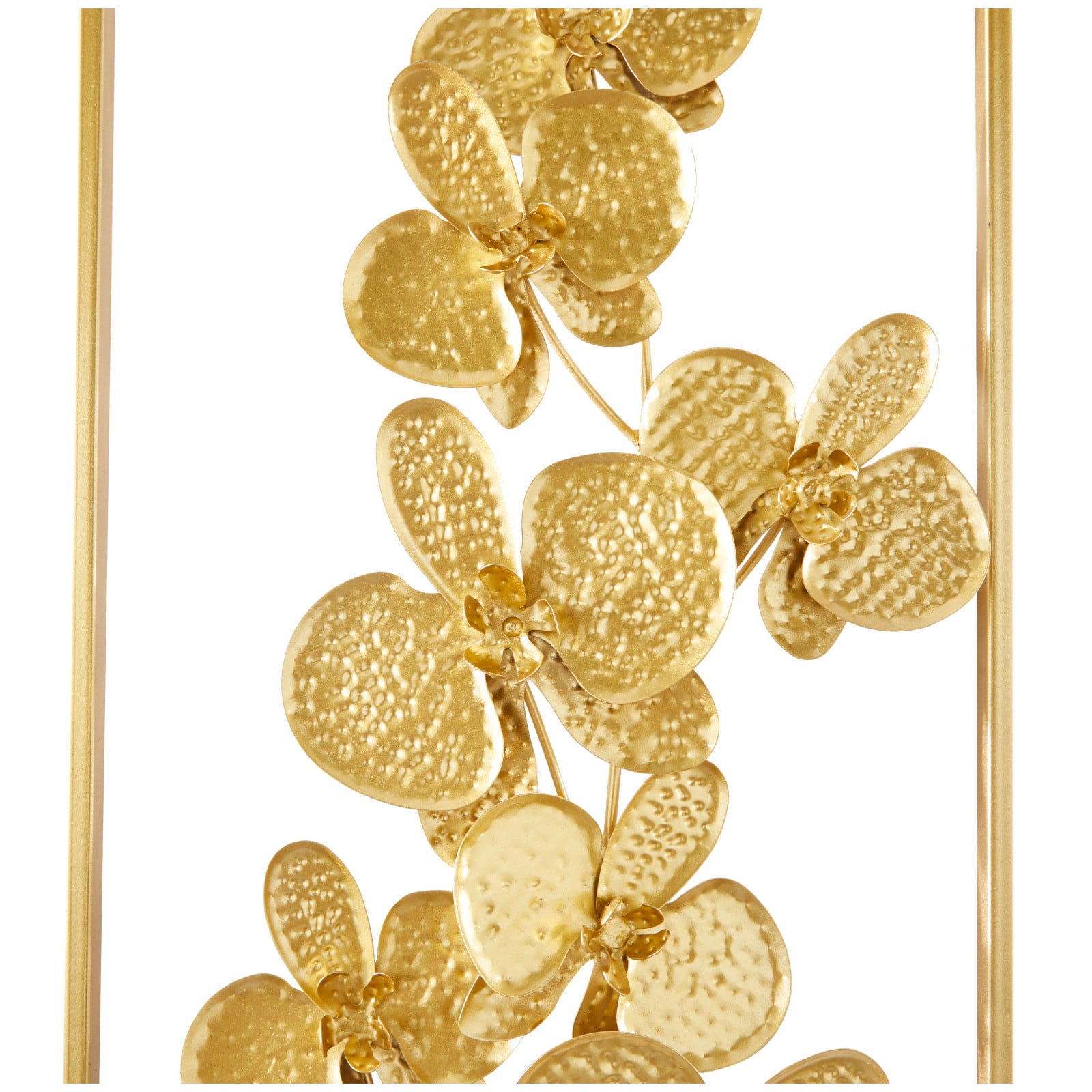 CosmoLiving by Cosmopolitan Gold Metal Orchid Floral Wall Decor with Gold Frame Set of 2 14&#x22;, 36&#x22;