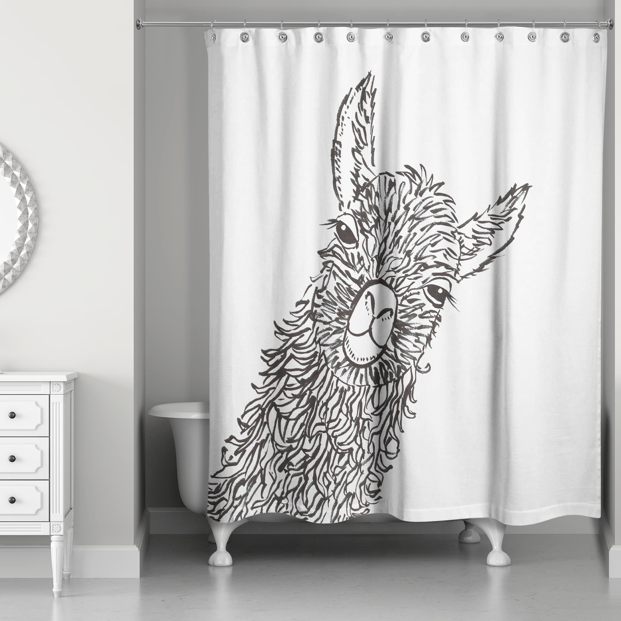 Sketch Llama Sweet Cheeks 71" x 74" Shower Curtain