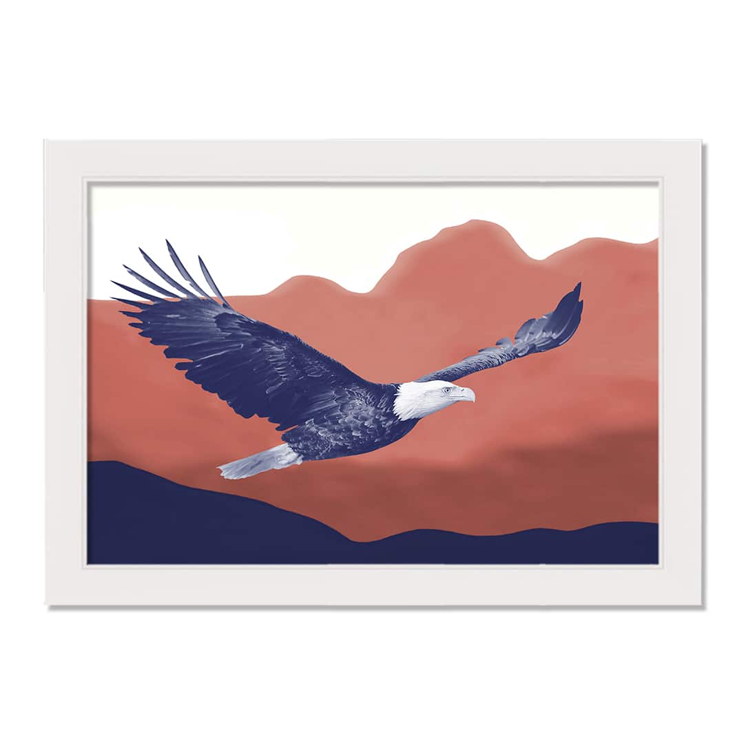 Patriotic Soaring Eagle White Framed Canvas