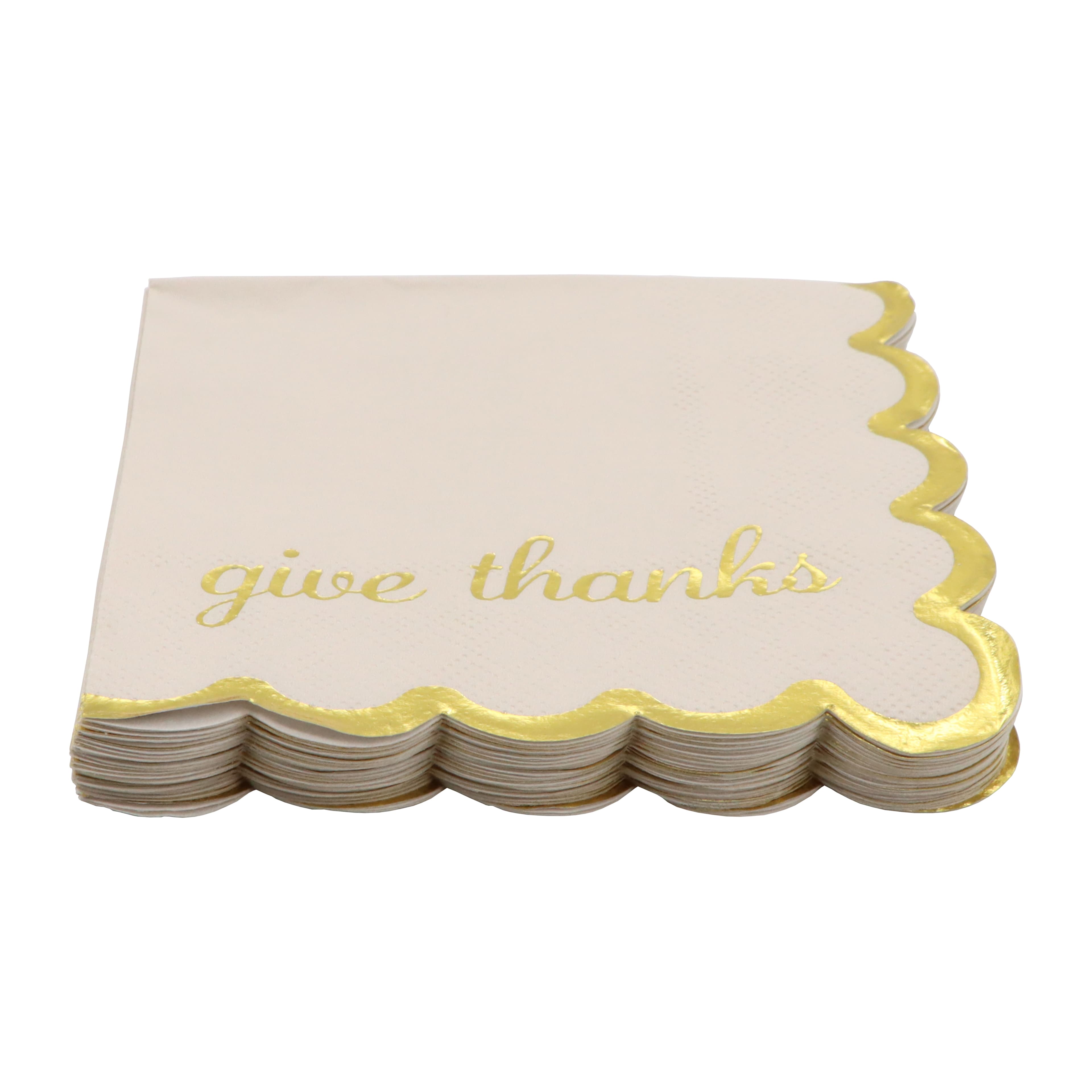 Gold Give Thanks Beverage Napkins, 20ct. by Celebrate It&#x2122;