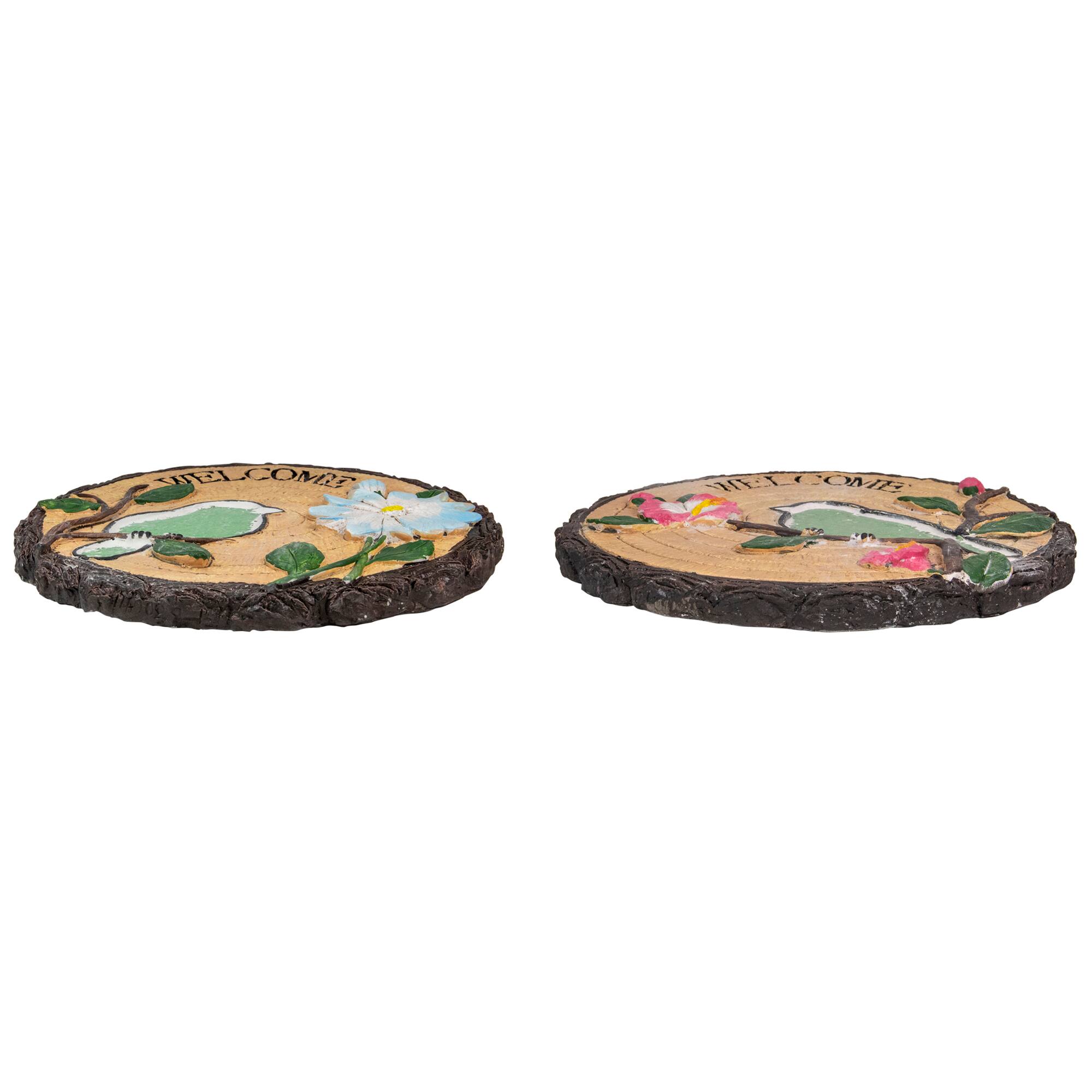 11" Welcome Birds Outdoor Floral Garden Stones Set