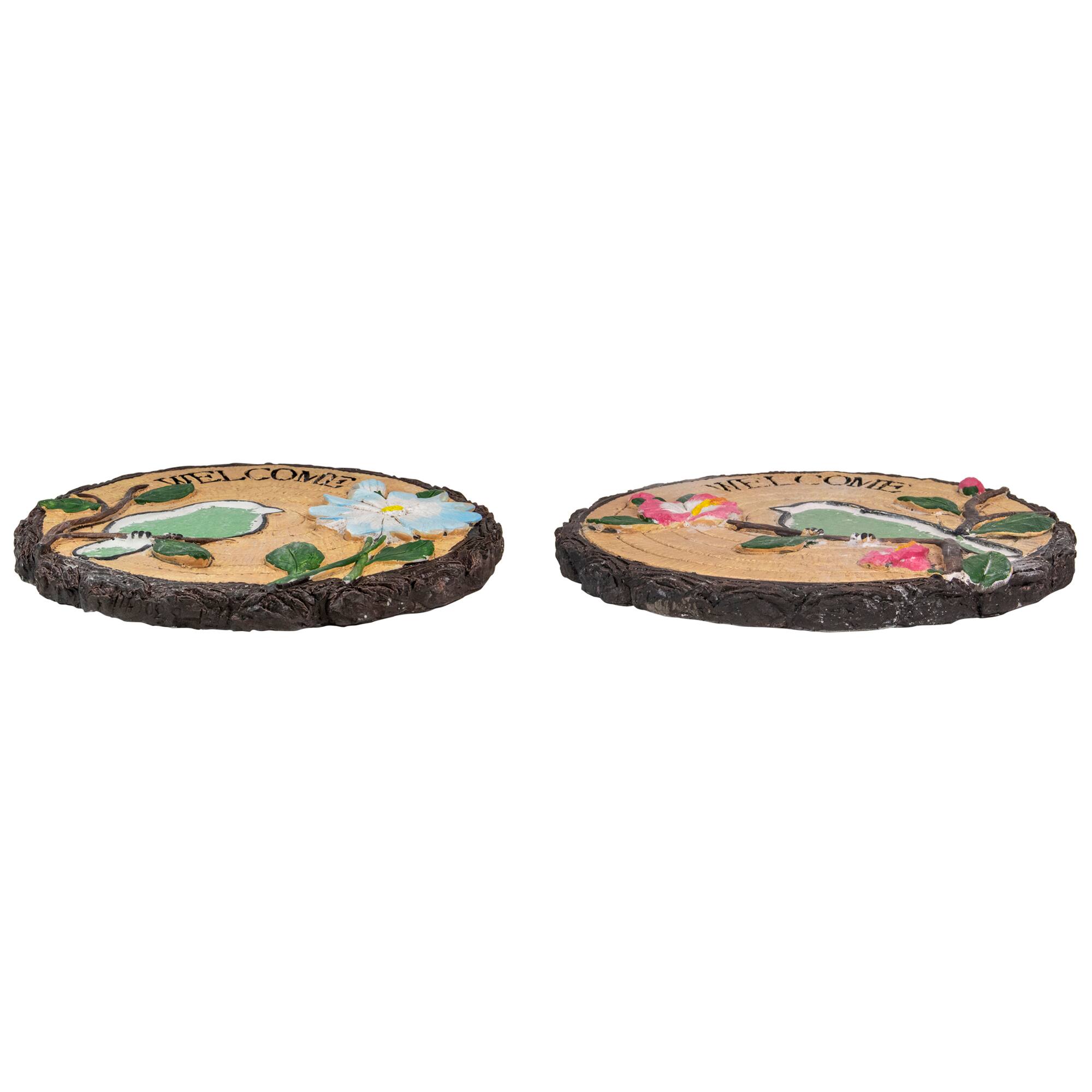 11&#x22; Welcome Birds Outdoor Floral Garden Stones Set