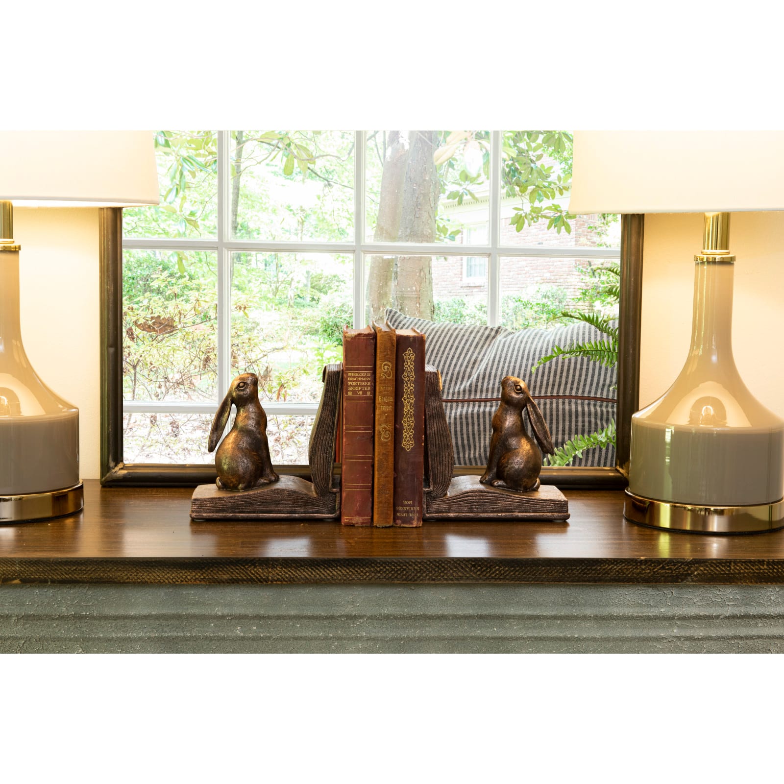 Hello Honey® Rustic Bronze Rabbit on Book Bookends Set