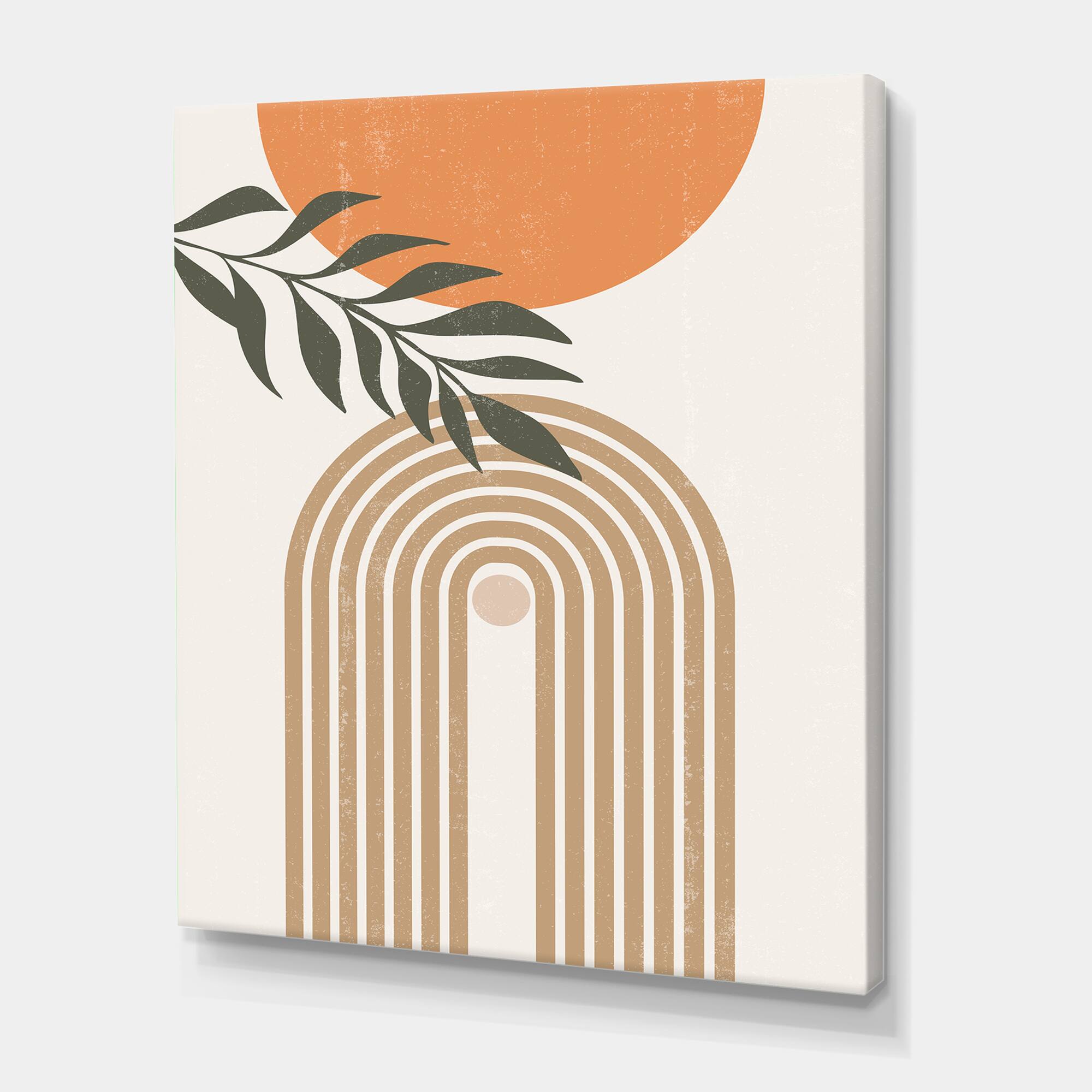 Designart - Abstract Sun Moon Leaves I - Modern Canvas Wall Art Print