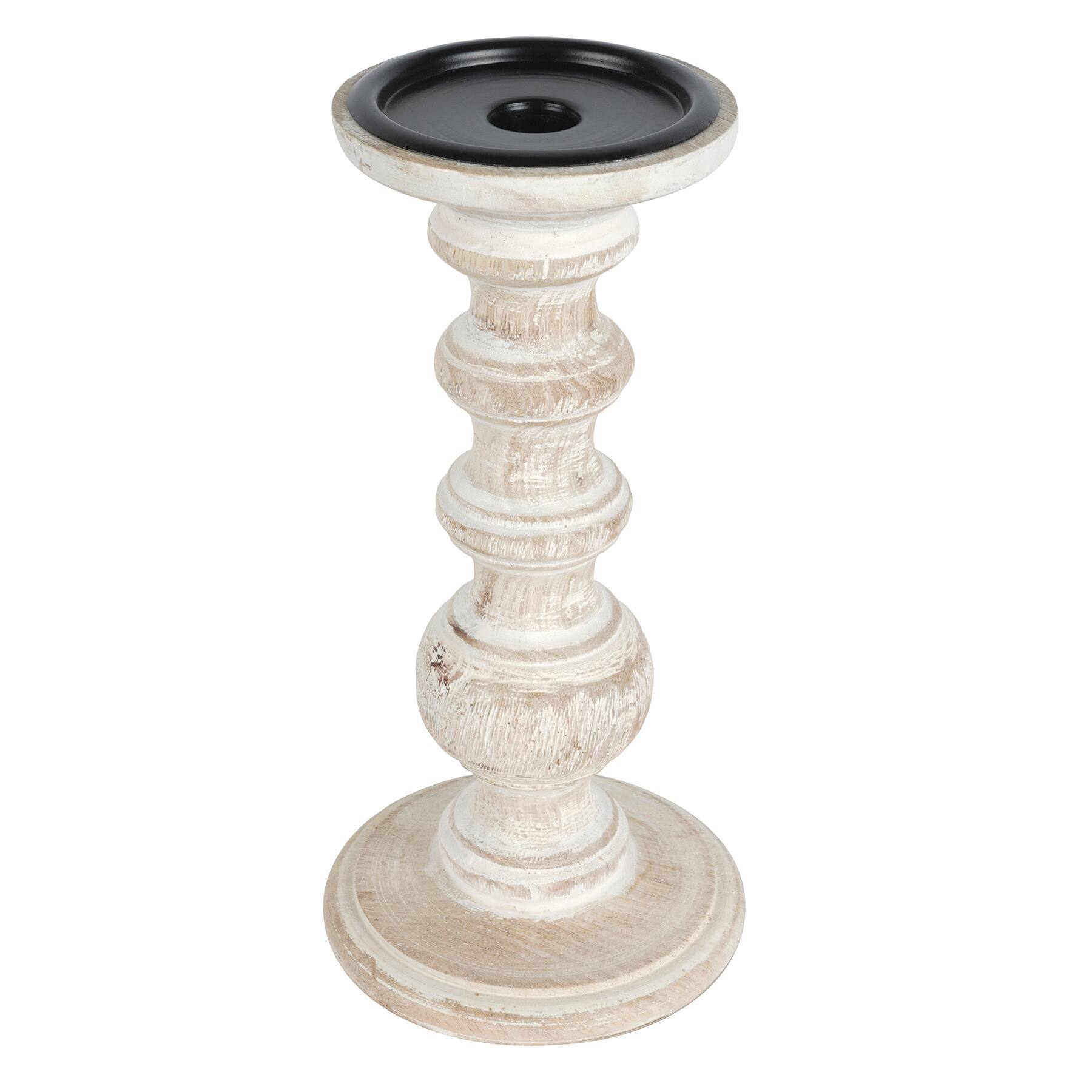 8 Pack: 10" Whitewashed Wood Carved Pillar Candle Holder by Ashland®