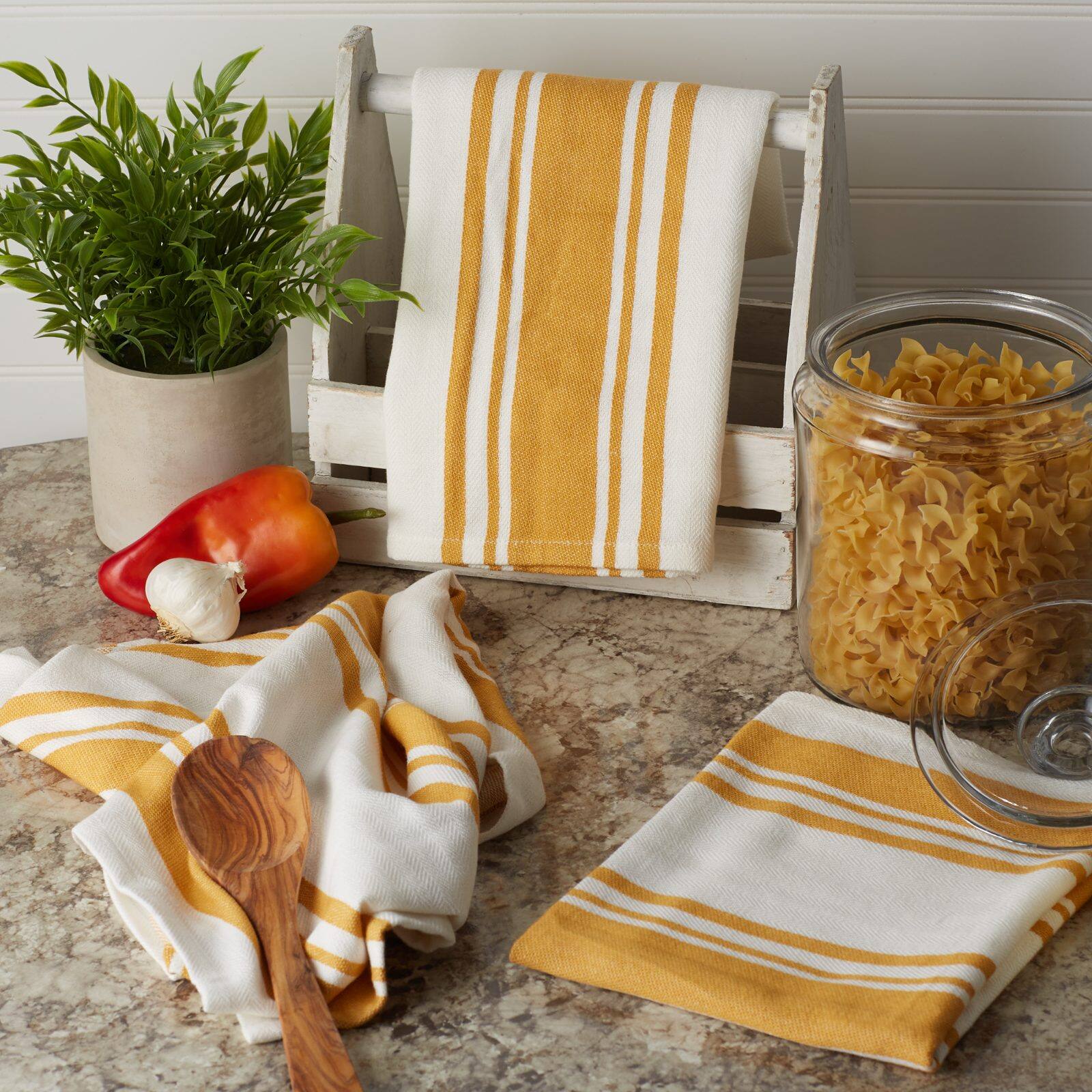 DII&#xAE; Honey Gold Chef Stripe Dish Towels, 3ct.
