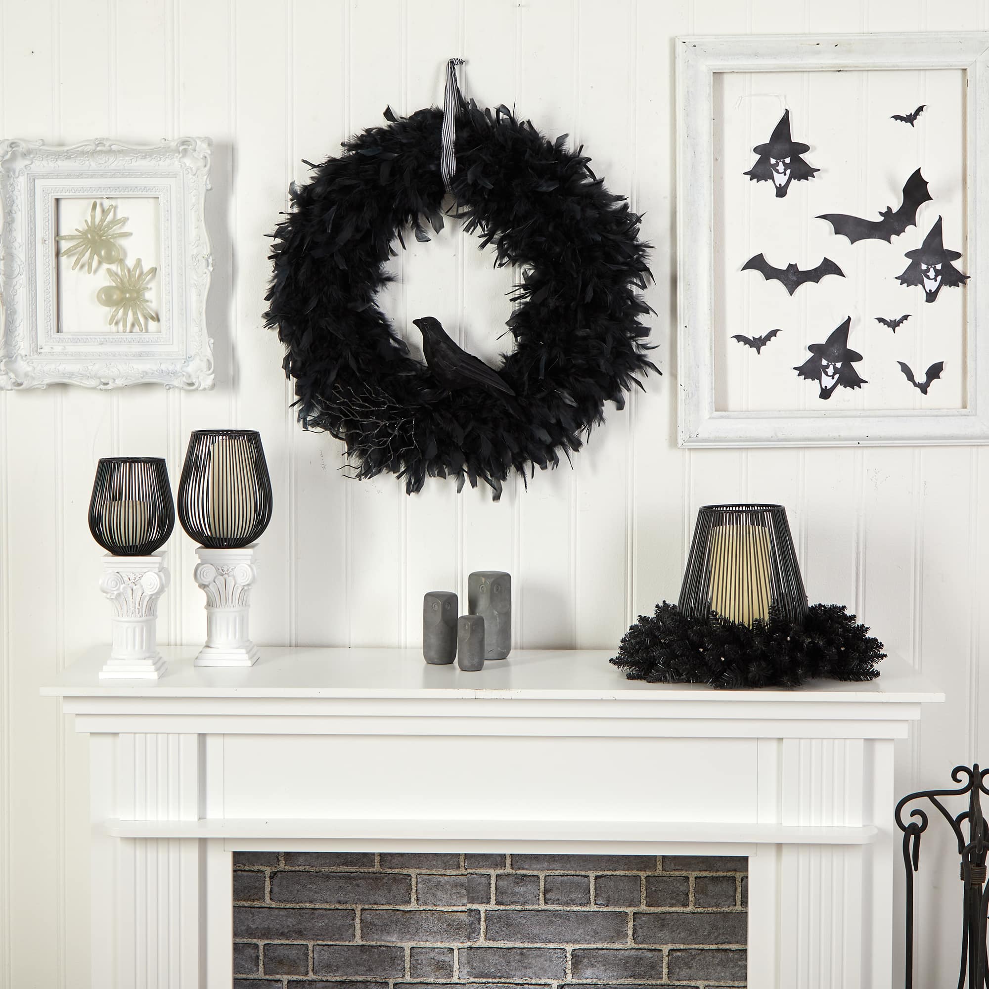 30&#x22; Halloween Raven Feather Wreath