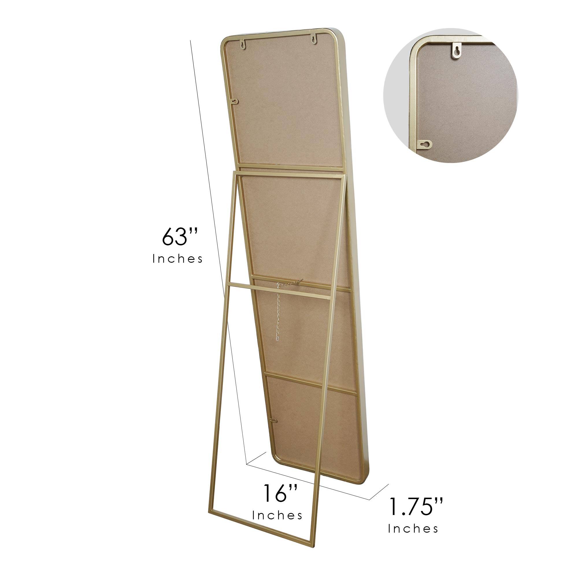 Gold Steel Freestanding Full Length Floor Mirror with Easel, 16" x 63"