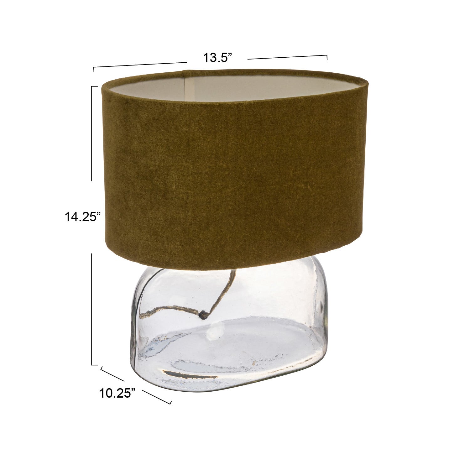 14&#x22; Modern Table Lamp with Glass Base &#x26; Green Velvet Shade